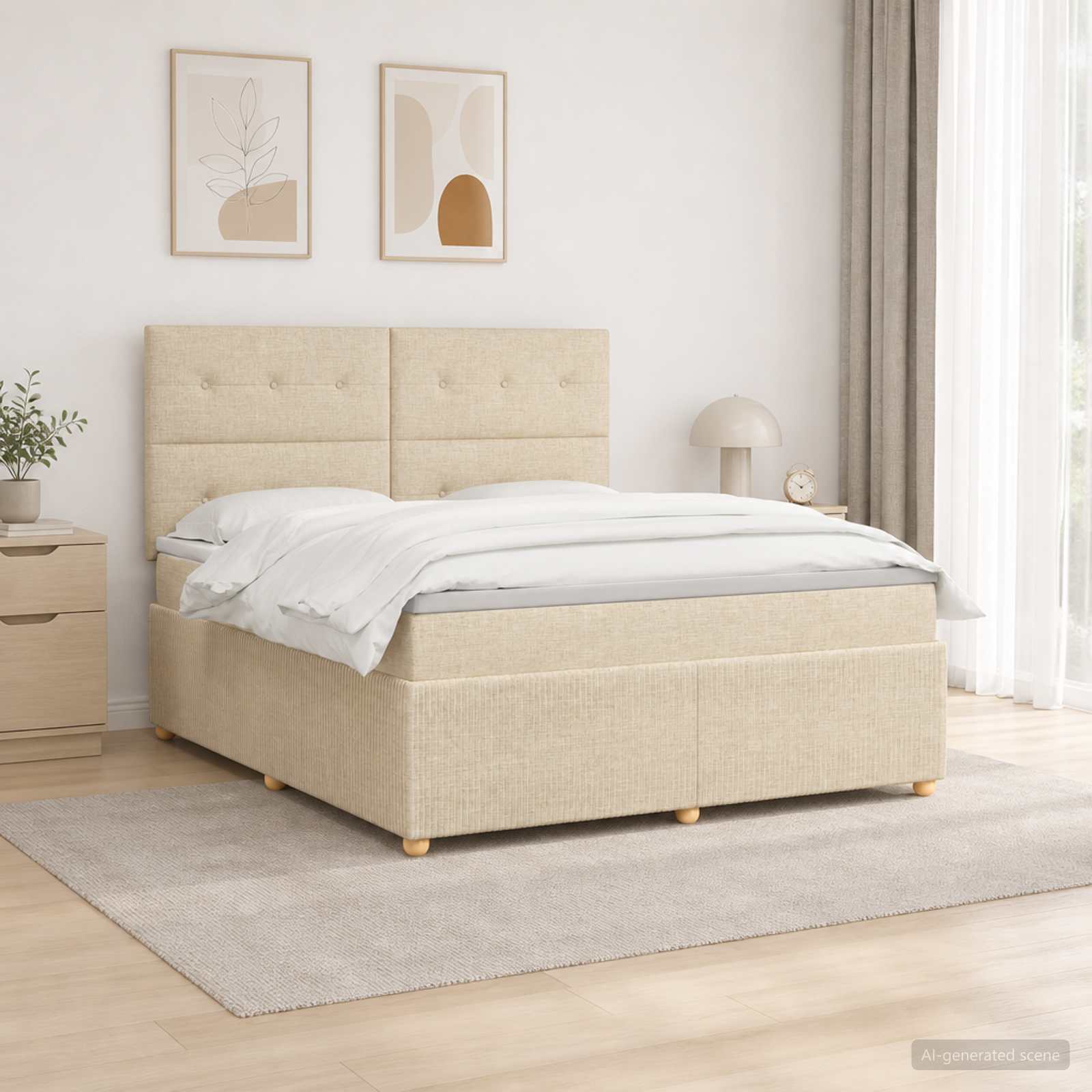 LED Boxspring Bed met Matras Crèmekleurig 140 x 200 cm Stof – afbeelding 1