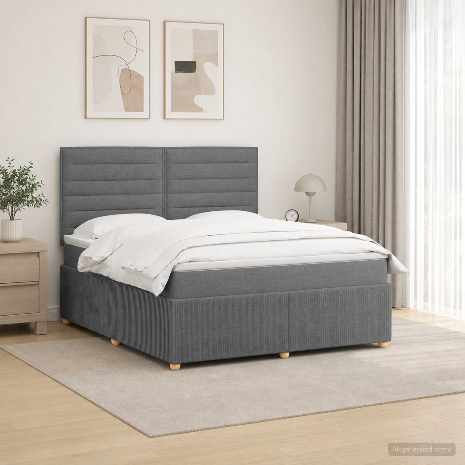 LED Boxspring Bed met Matras Donkergrijs 160 x 200 cm Stof – afbeelding 1