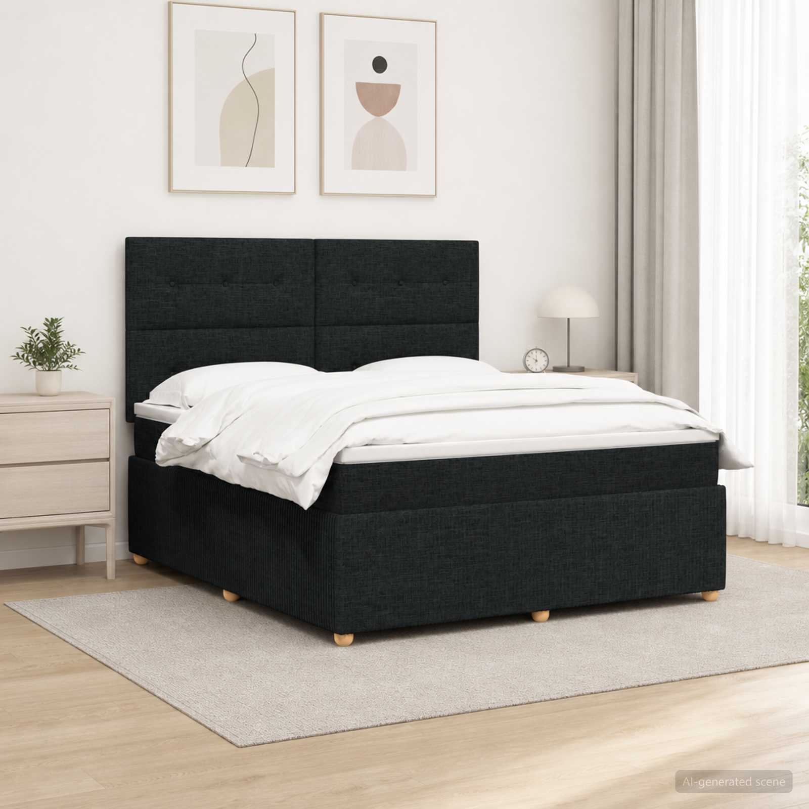 LED Boxspring Bed met Matras Zwart 160 x 200 cm Stof – afbeelding 1