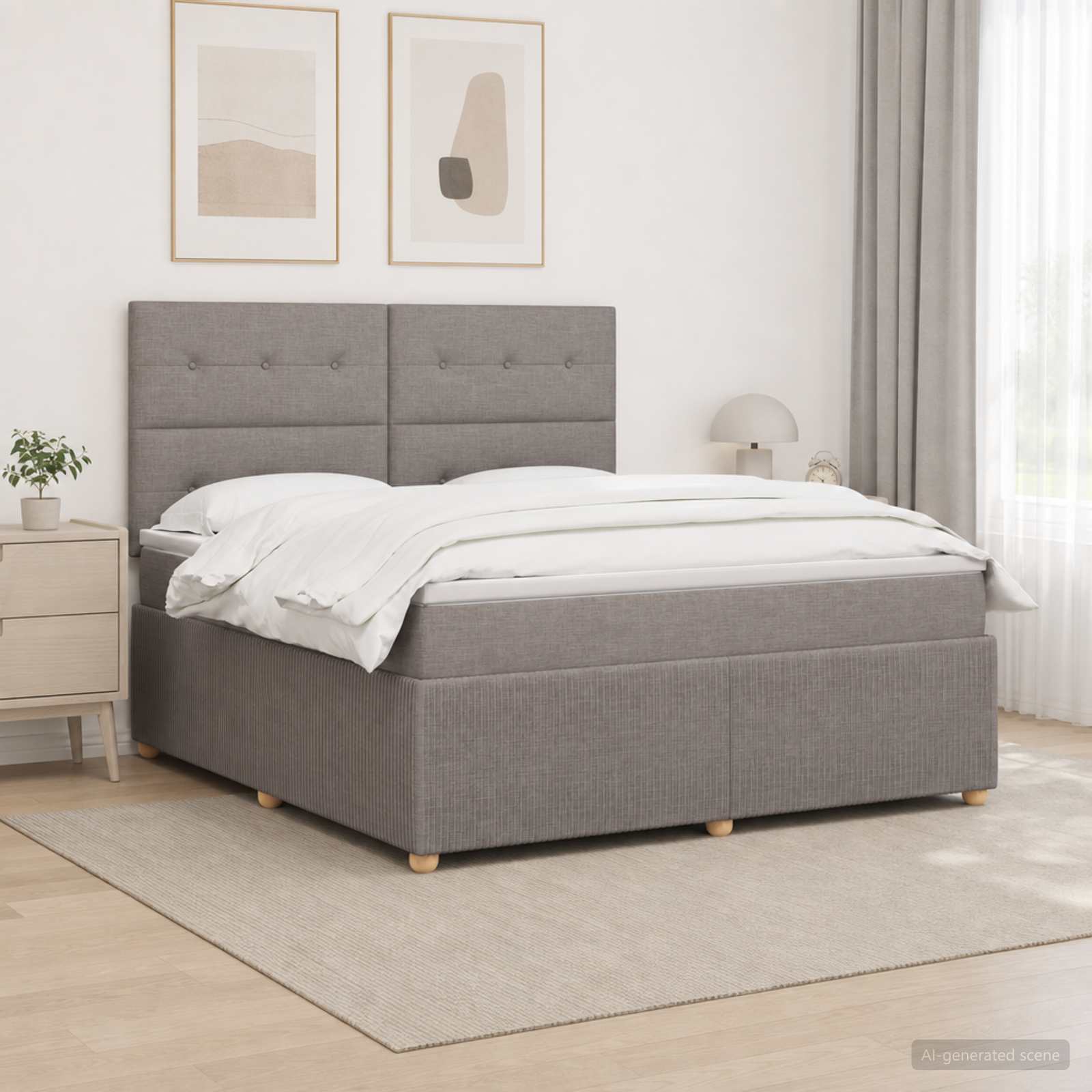 LED Boxspring Bed met Matras Taupe 160 x 200 cm Stof – afbeelding 1