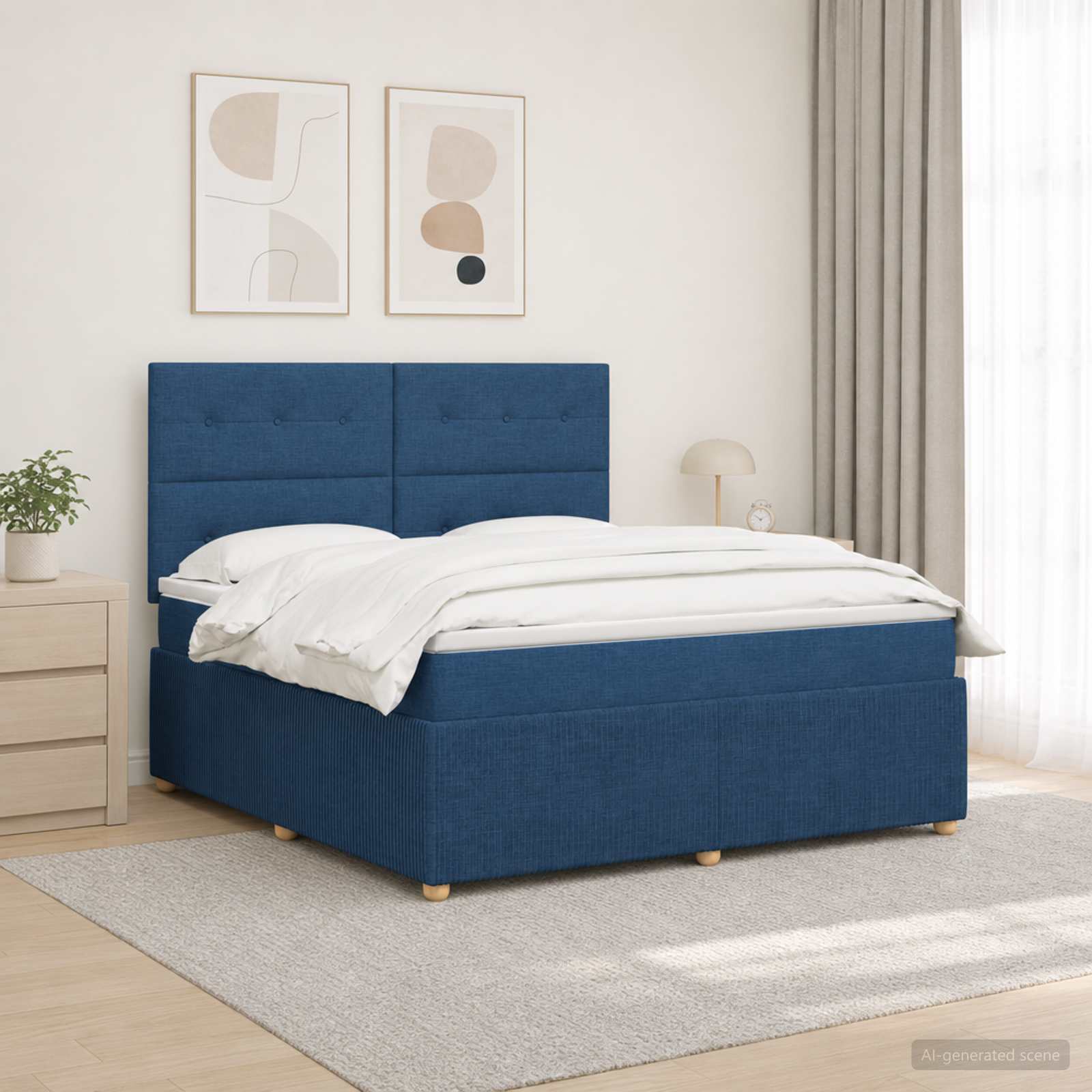 LED Boxspring Bed met Matras Blauw 160 x 200 cm Stof – afbeelding 1