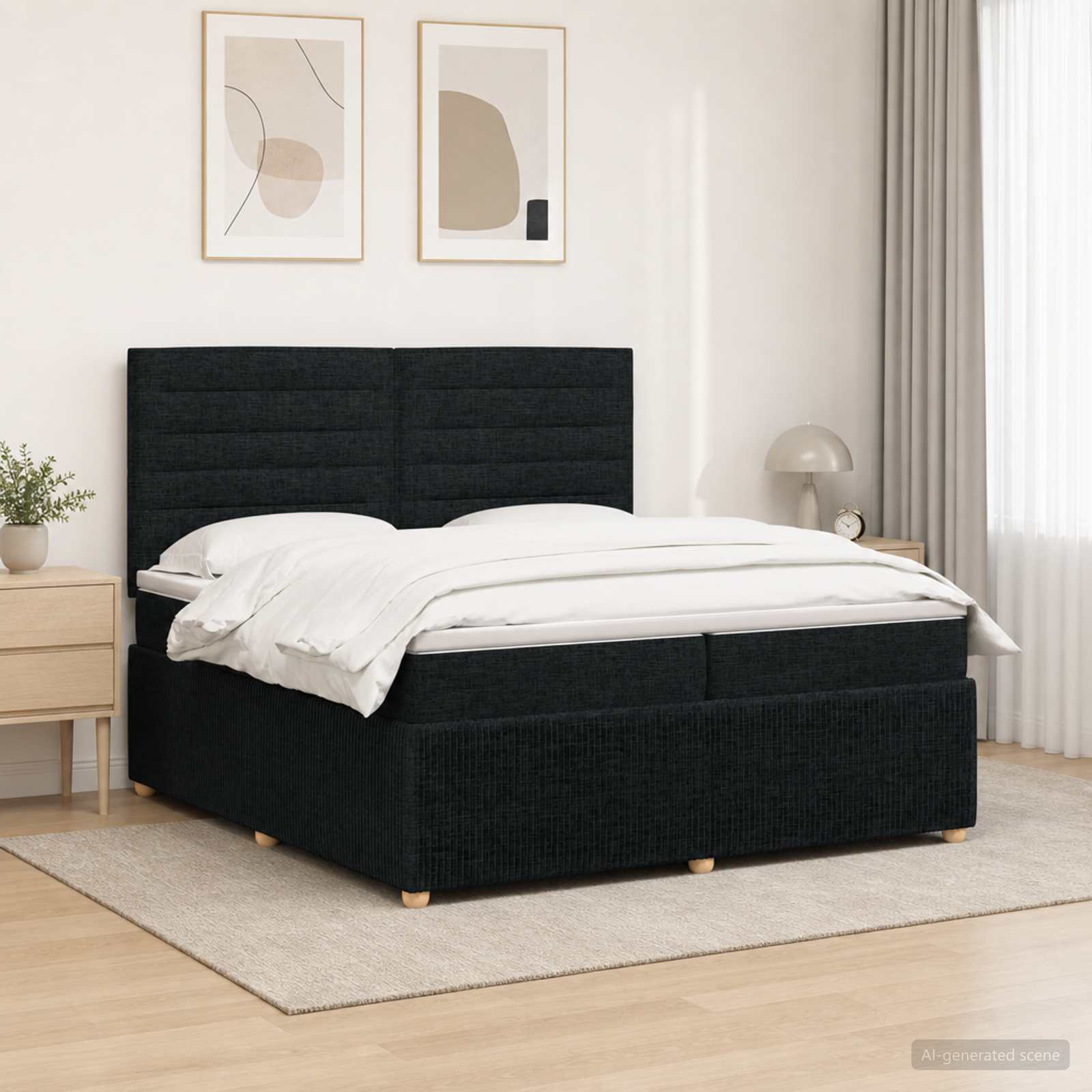 LED Boxspring Bed met Matras Zwart 200 x 200 cm Stof – afbeelding 1