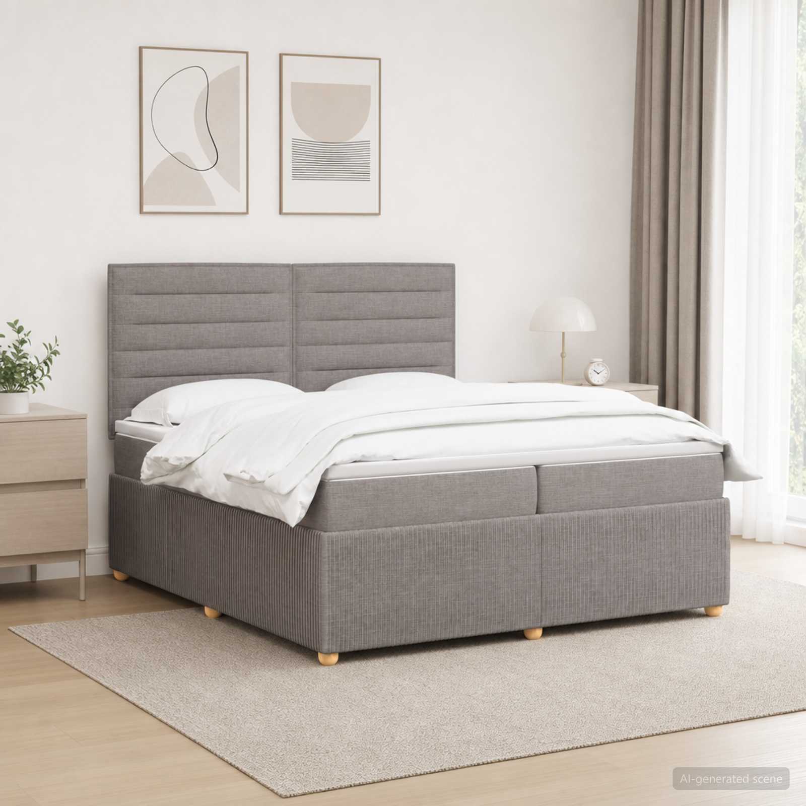 LED Boxspring Bed met Matras Taupe 200 x 200 cm Stof