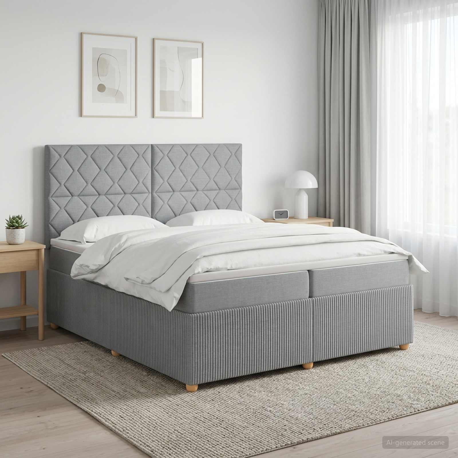LED Boxspring Bed met Matras Lichtgrijs 200 x 200 cm Stof – afbeelding 1
