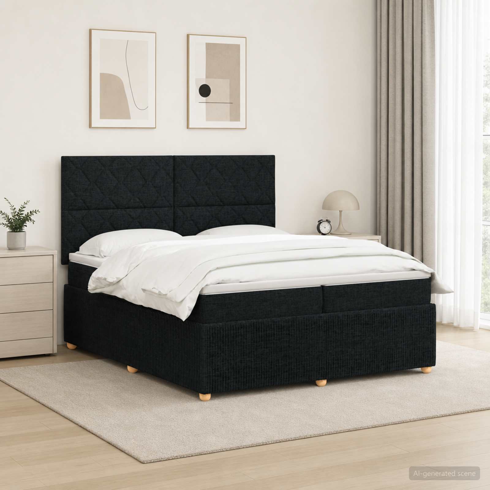LED Boxspring Bed met Matras Zwart 200 x 200 cm Stof – afbeelding 1