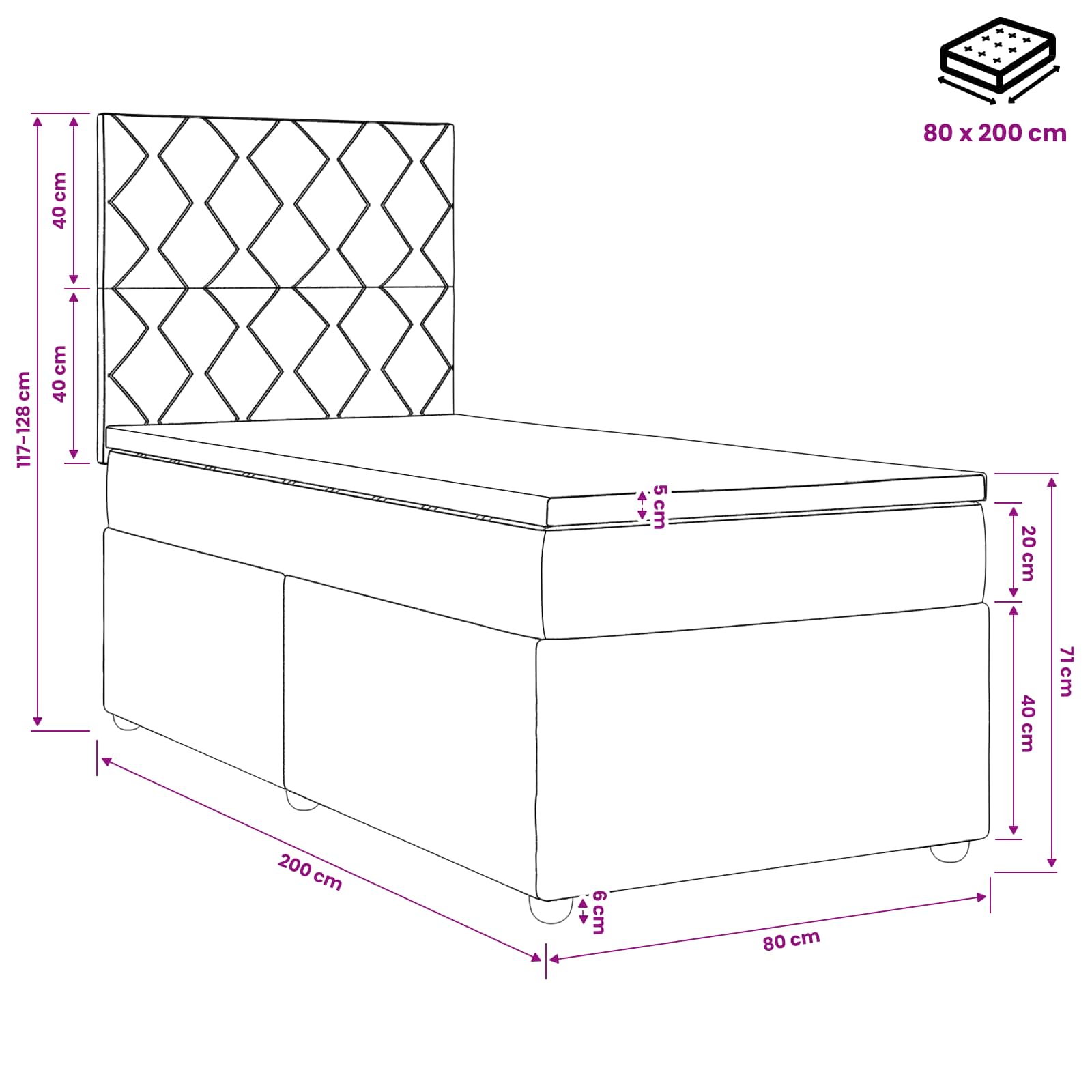 LED Boxspring Bed met Matras Roze 80 x 200 cm Fluweel – afbeelding 11