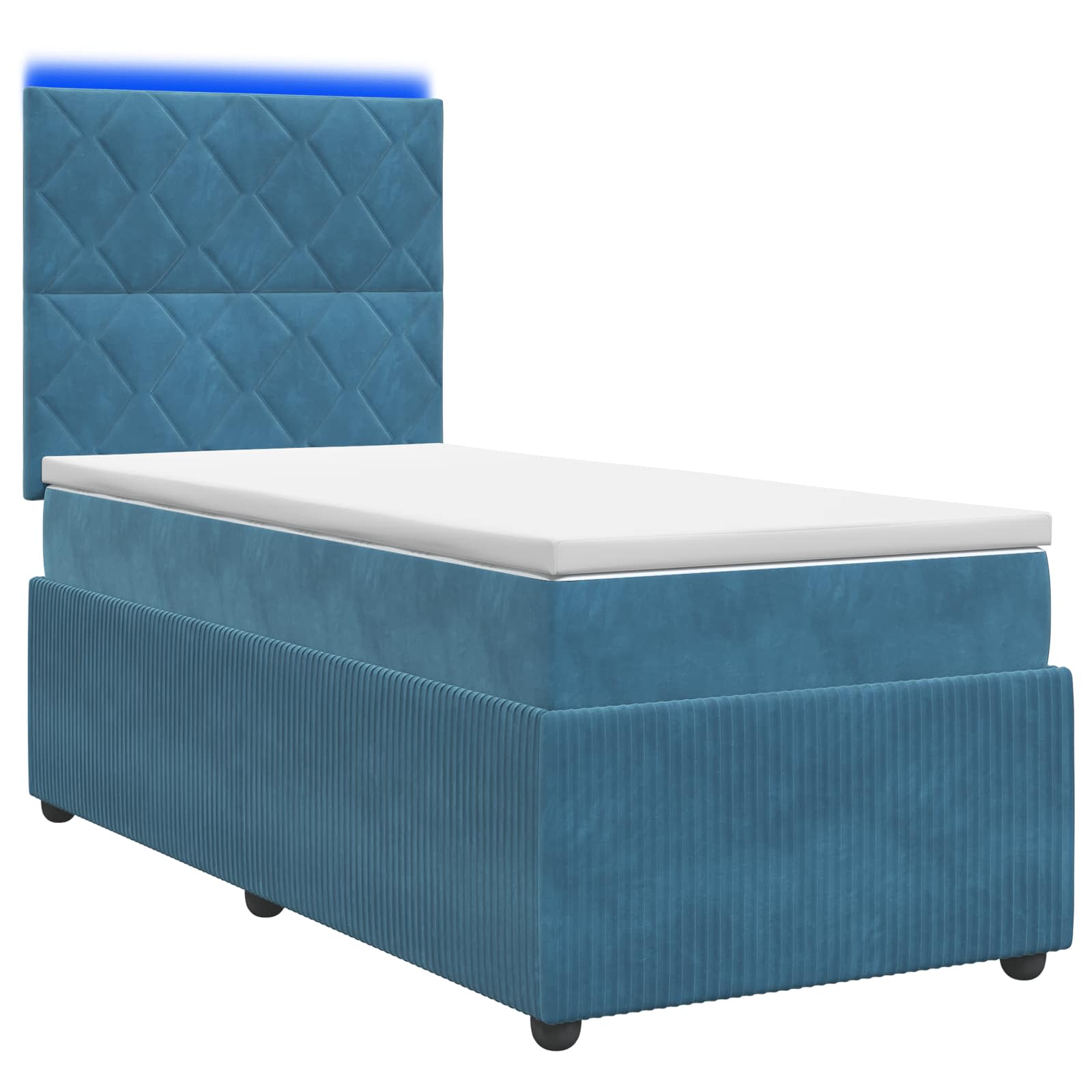 LED Boxspring Bed met Matras Blauw 90 x 190 cm Fluweel – afbeelding 1