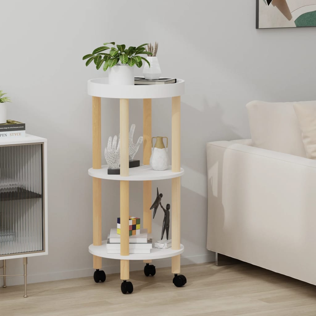 Trolley 38x38x82 cm bewerkt hout en massief grenenhout wit – afbeelding 1