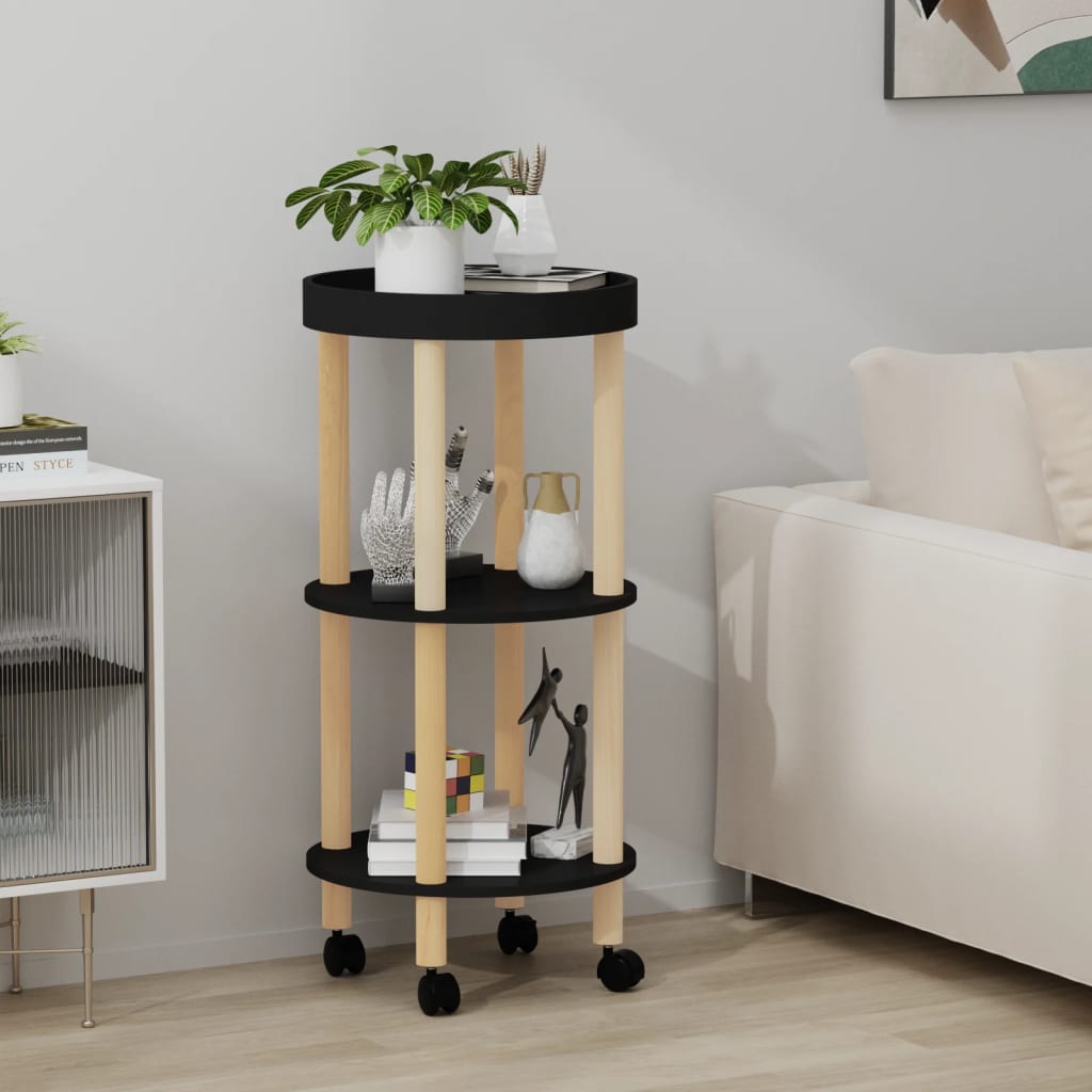 Trolley 38x38x82 cm bewerkt hout en massief grenenhout zwart