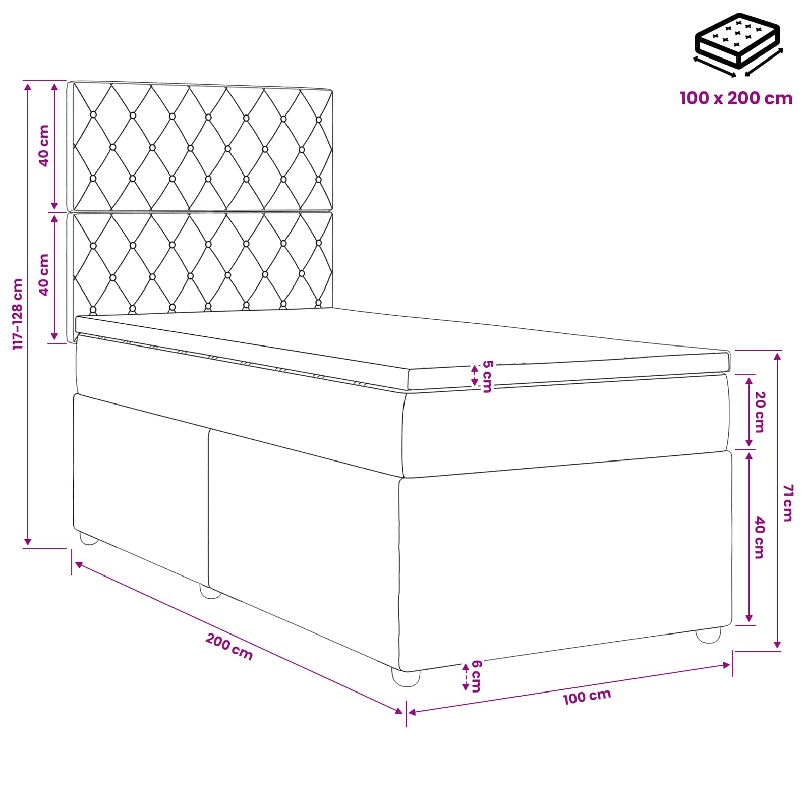 LED Boxspring Bed met Matras Roze 100 x 200 cm Fluweel – afbeelding 11
