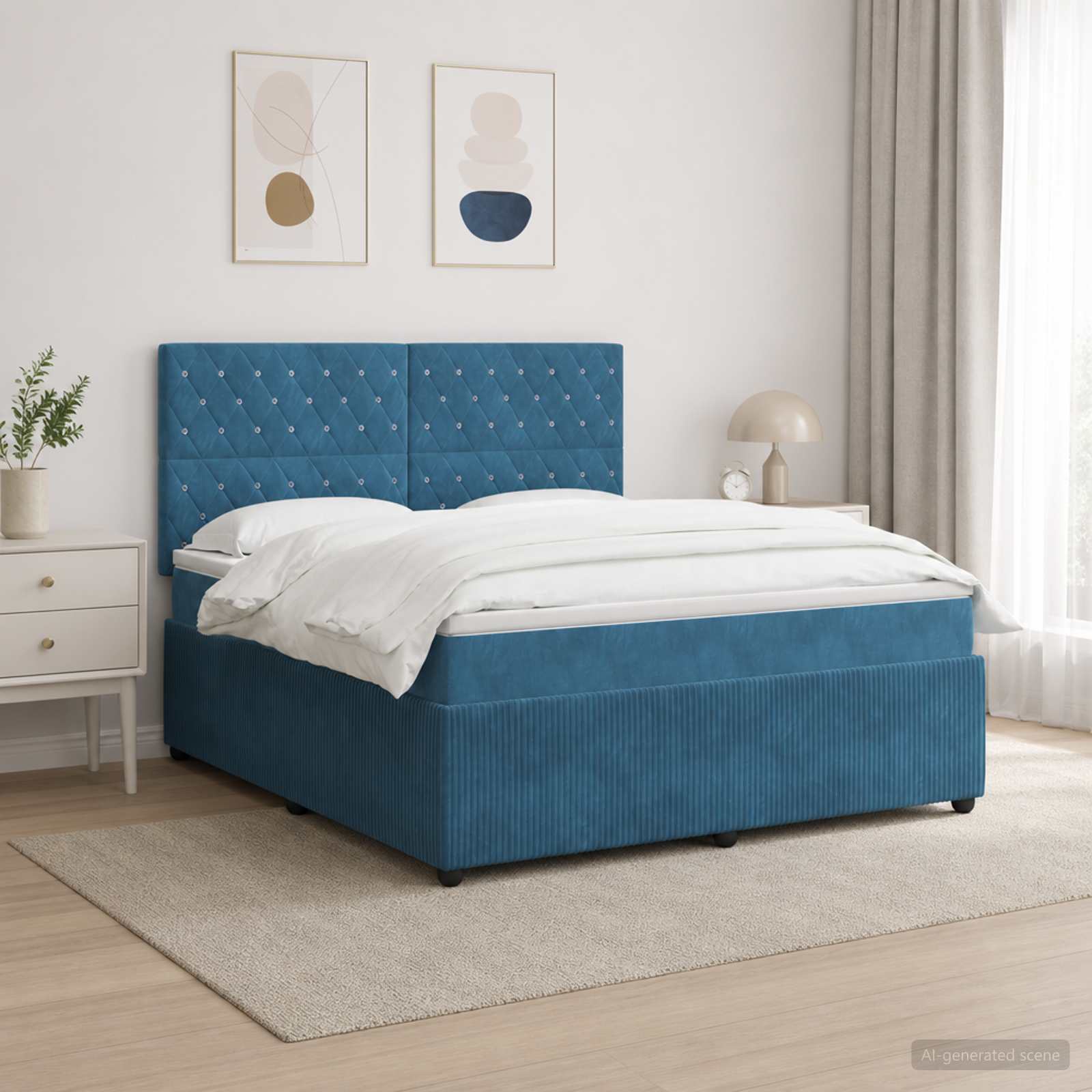 LED Boxspring Bed met Matras Blauw 140 x 190 cm Fluweel