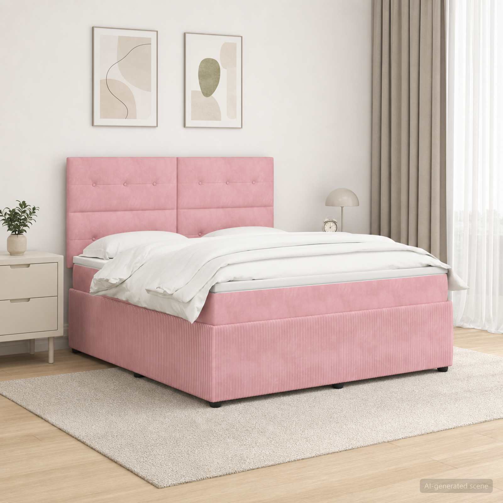 LED Boxspring Bed met Matras Roze 140 x 190 cm Fluweel – afbeelding 1