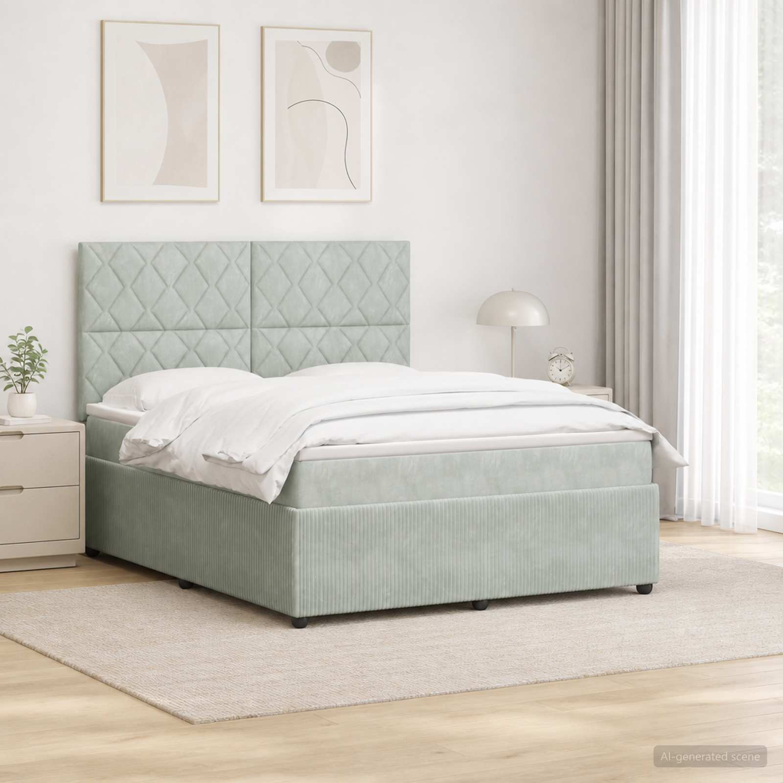 LED Boxspring Bed met Matras Lichtgrijs 140 x 190 cm Fluweel – afbeelding 1