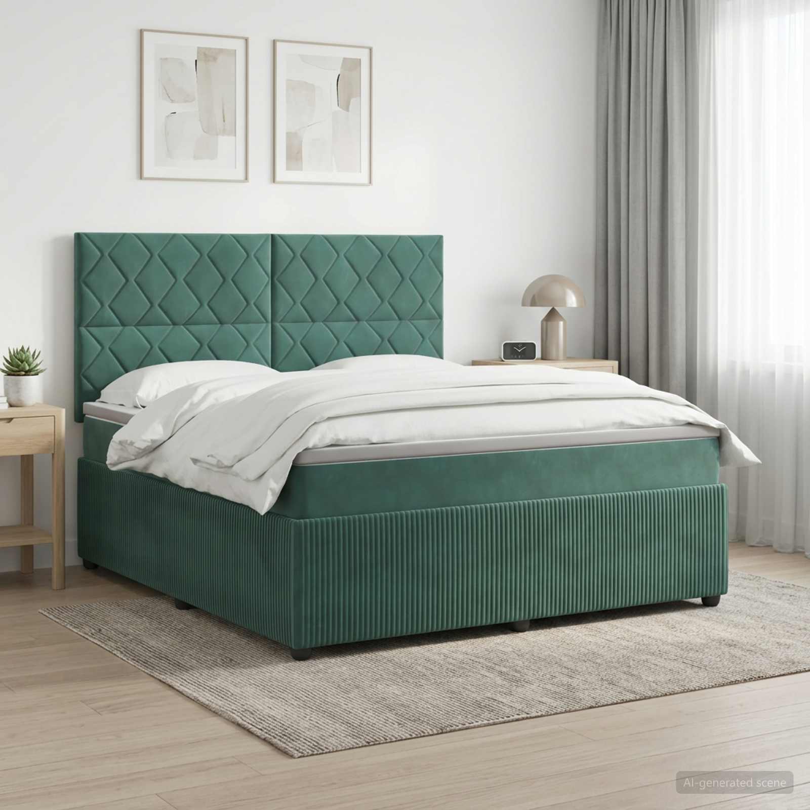 LED Boxspring Bed met Matras Donkergroen 140 x 190 cm Fluweel – afbeelding 1