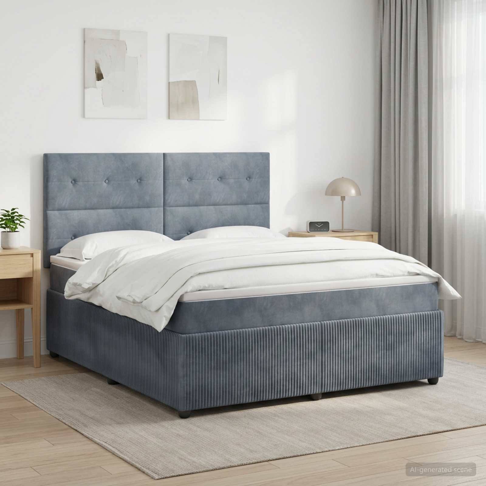 LED Boxspring Bed met Matras Donkergrijs 140 x 200 cm Fluweel – afbeelding 1