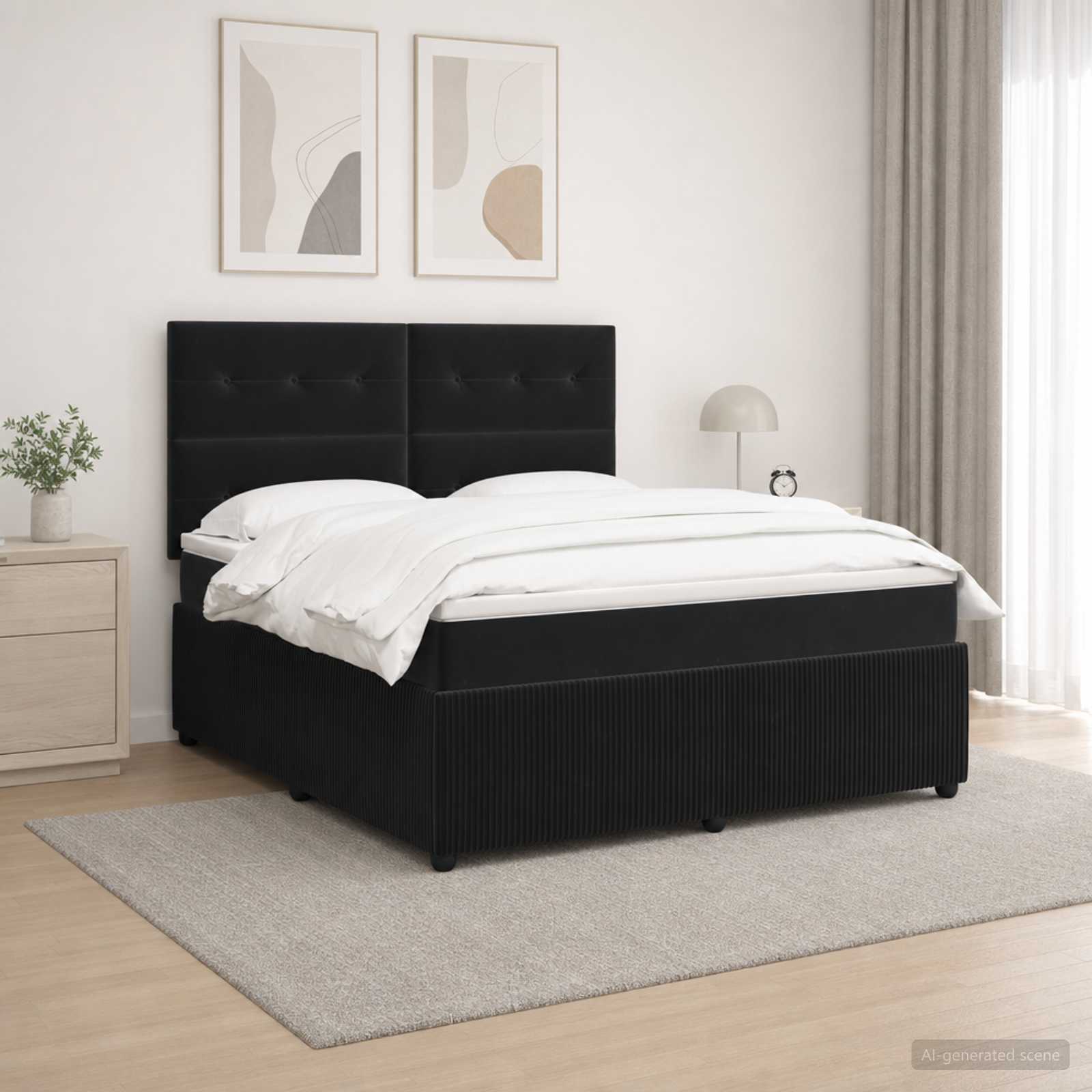 LED Boxspring Bed met Matras Zwart 140 x 200 cm Fluweel – afbeelding 1