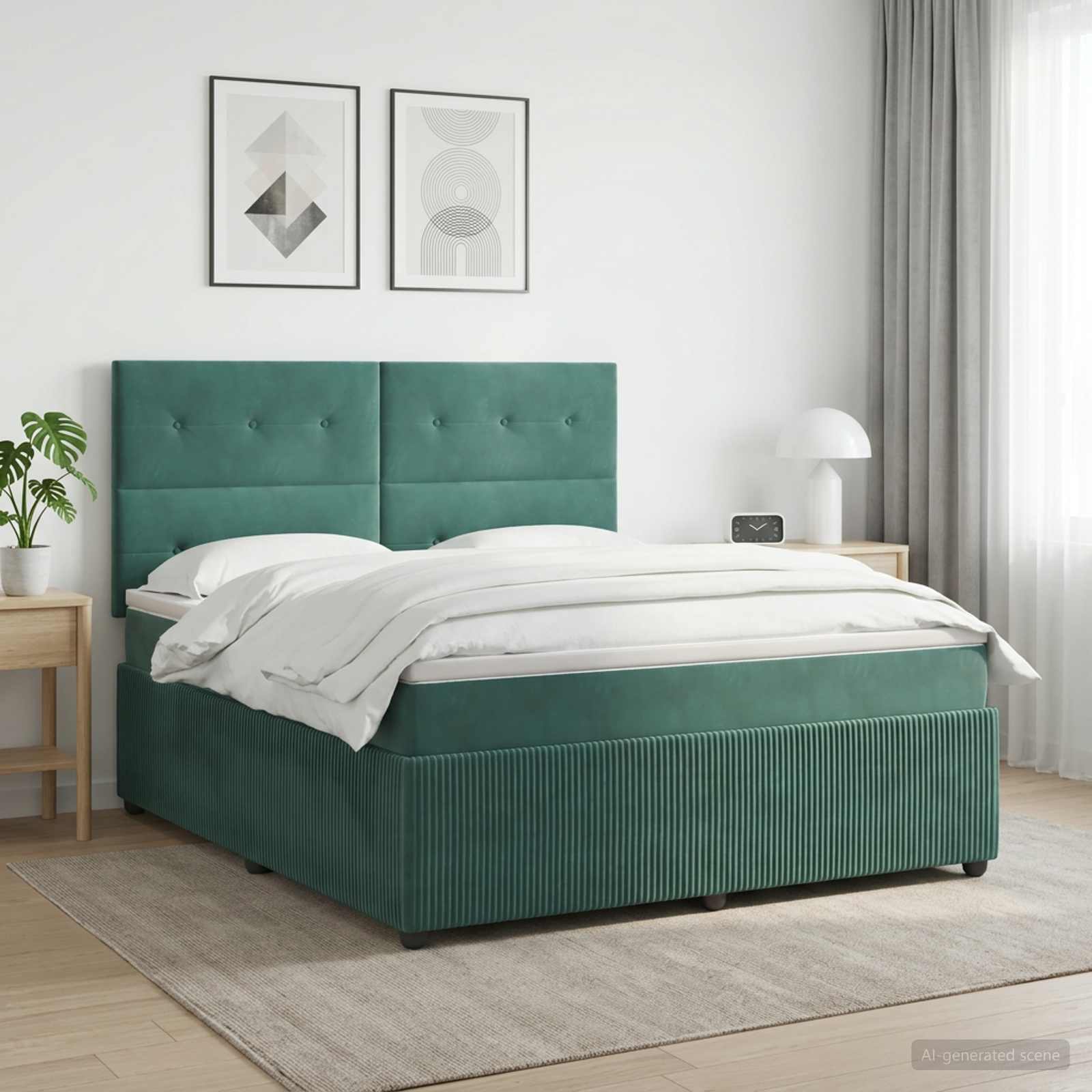 LED Boxspring Bed met Matras Donkergroen 140 x 200 cm Fluweel – afbeelding 1