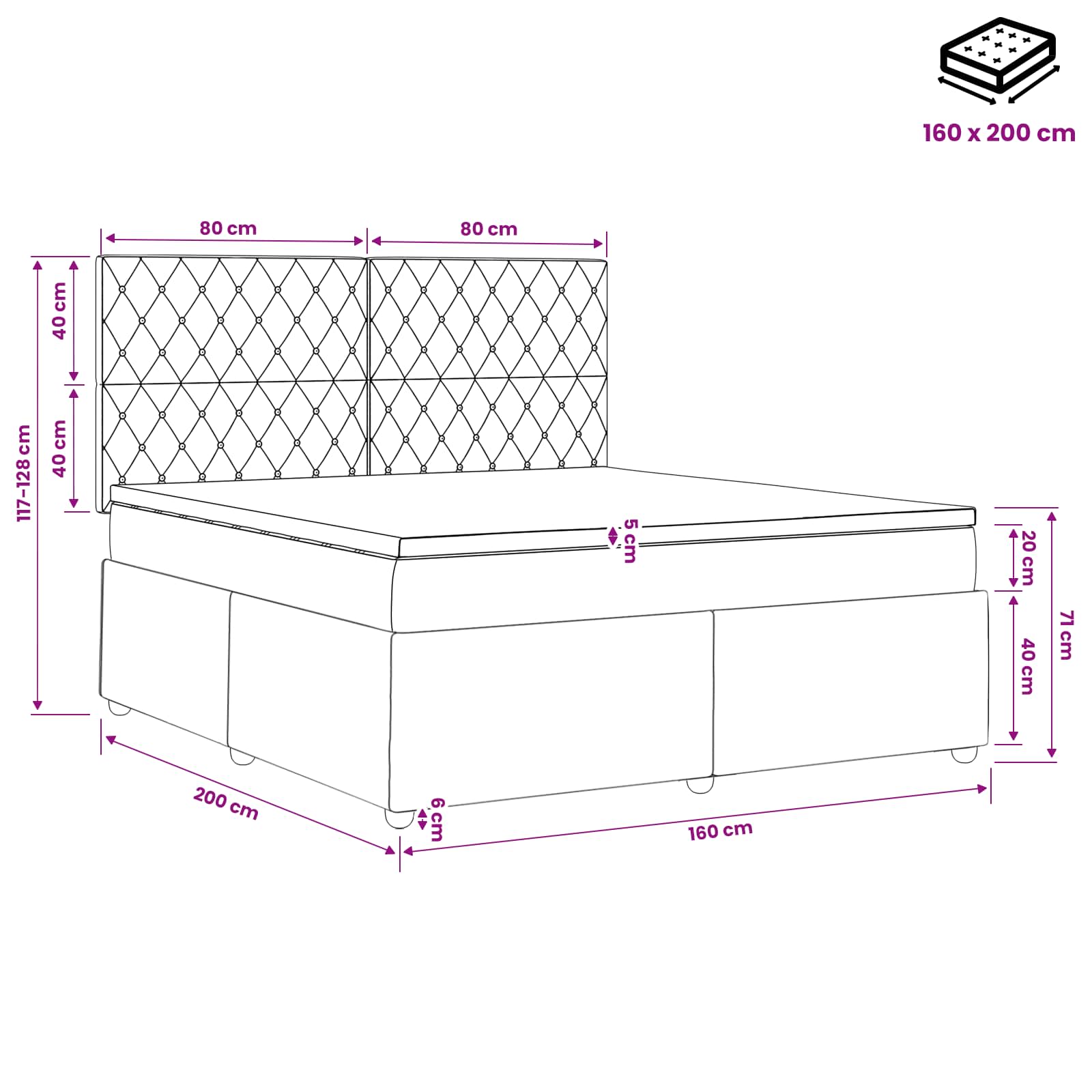 LED Boxspring Bed met Matras Lichtgrijs 160 x 200 cm Fluweel – afbeelding 12