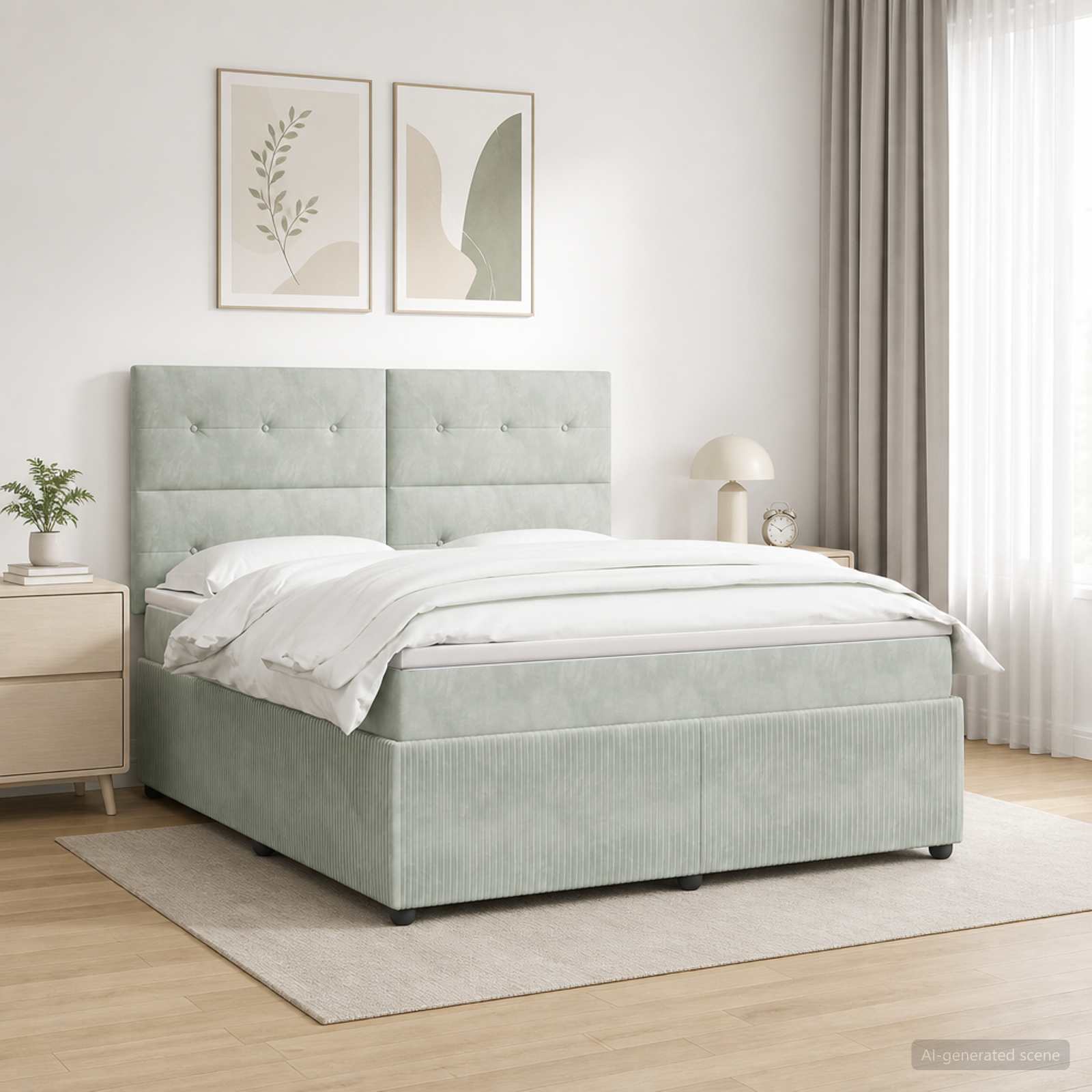 LED Boxspring Bed met Matras Lichtgrijs 160 x 200 cm Fluweel – afbeelding 1