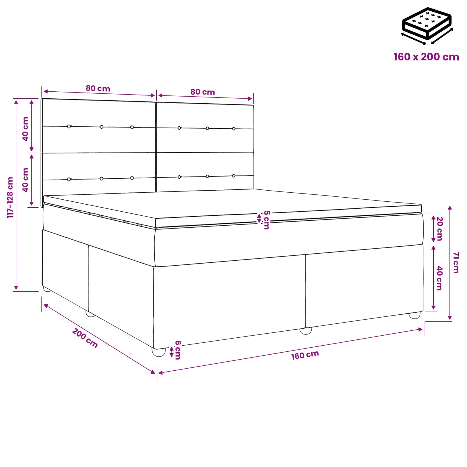 LED Boxspring Bed met Matras Donkergroen 160 x 200 cm Fluweel – afbeelding 12