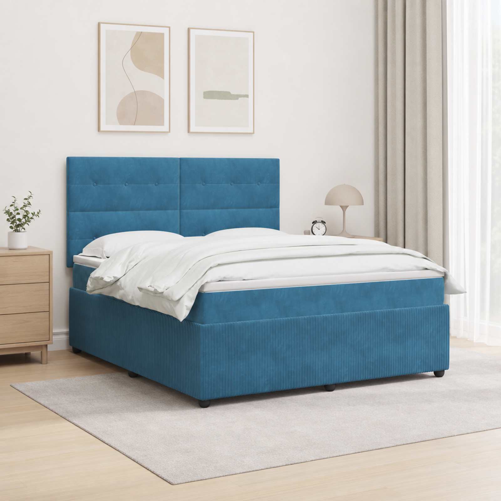 LED Boxspring Bed met Matras Blauw 180 x 200 cm Fluweel – afbeelding 1