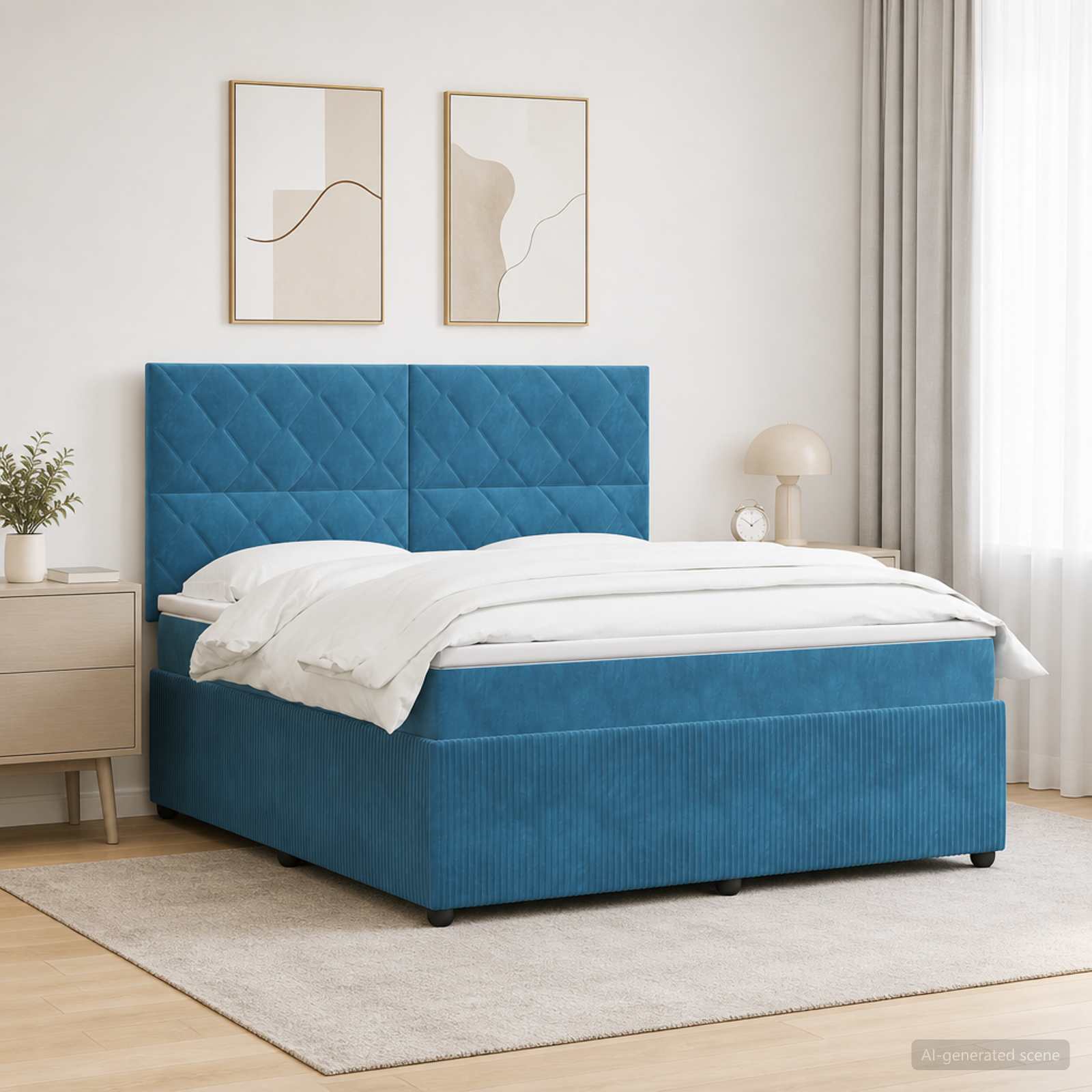 LED Boxspring Bed met Matras Blauw 180 x 200 cm Fluweel – afbeelding 1