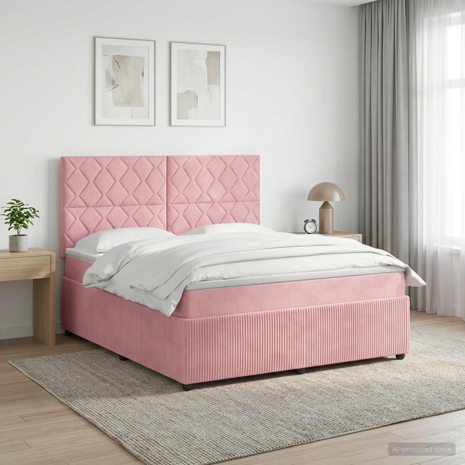 LED Boxspring Bed met Matras Roze 180 x 200 cm Fluweel