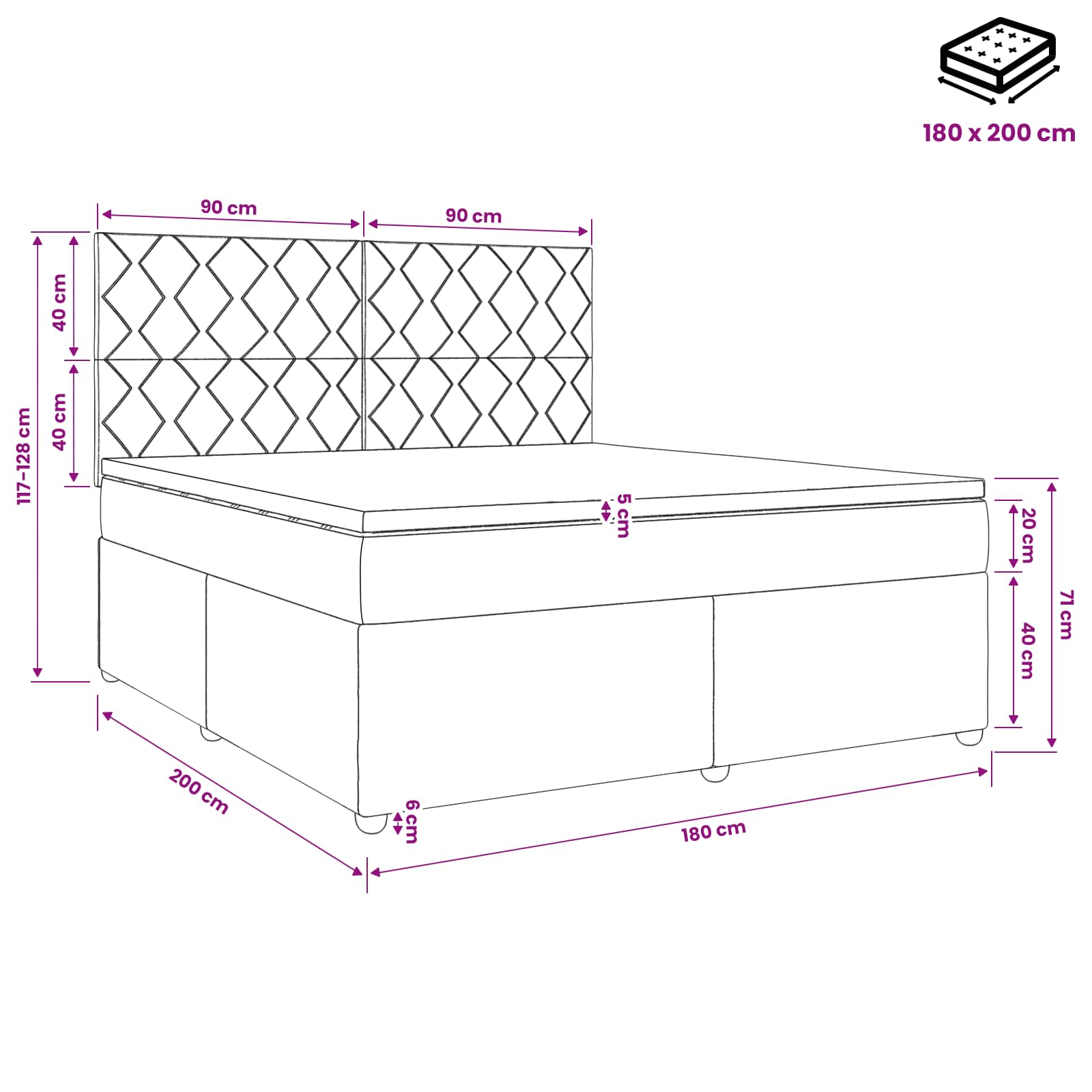 LED Boxspring Bed met Matras Roze 180 x 200 cm Fluweel – afbeelding 12