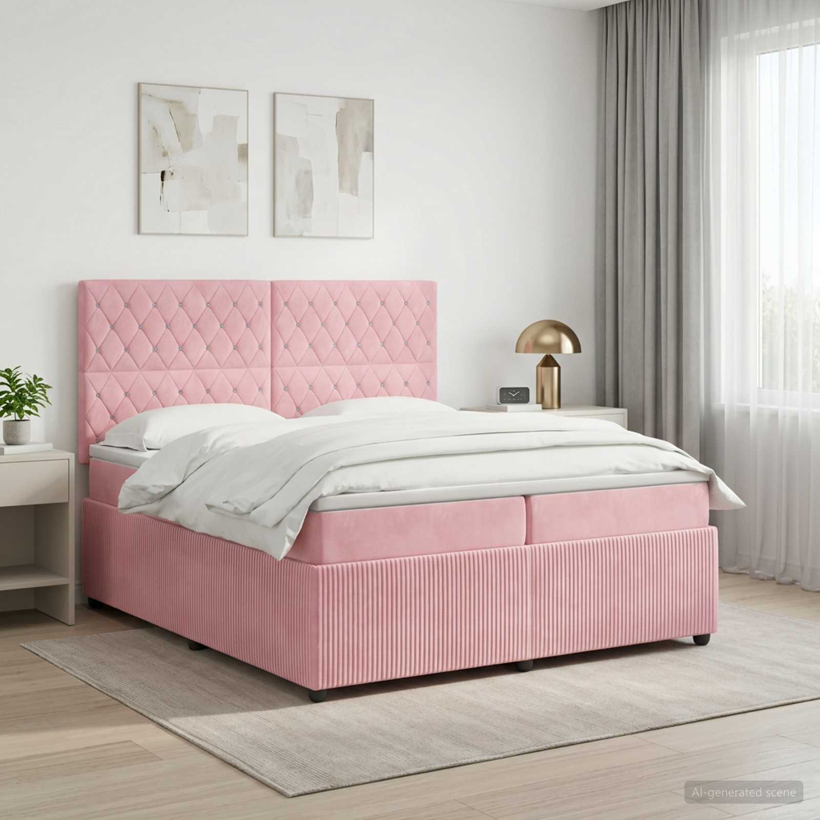 LED Boxspring Bed met Matras Roze 200 x 200 cm Fluweel