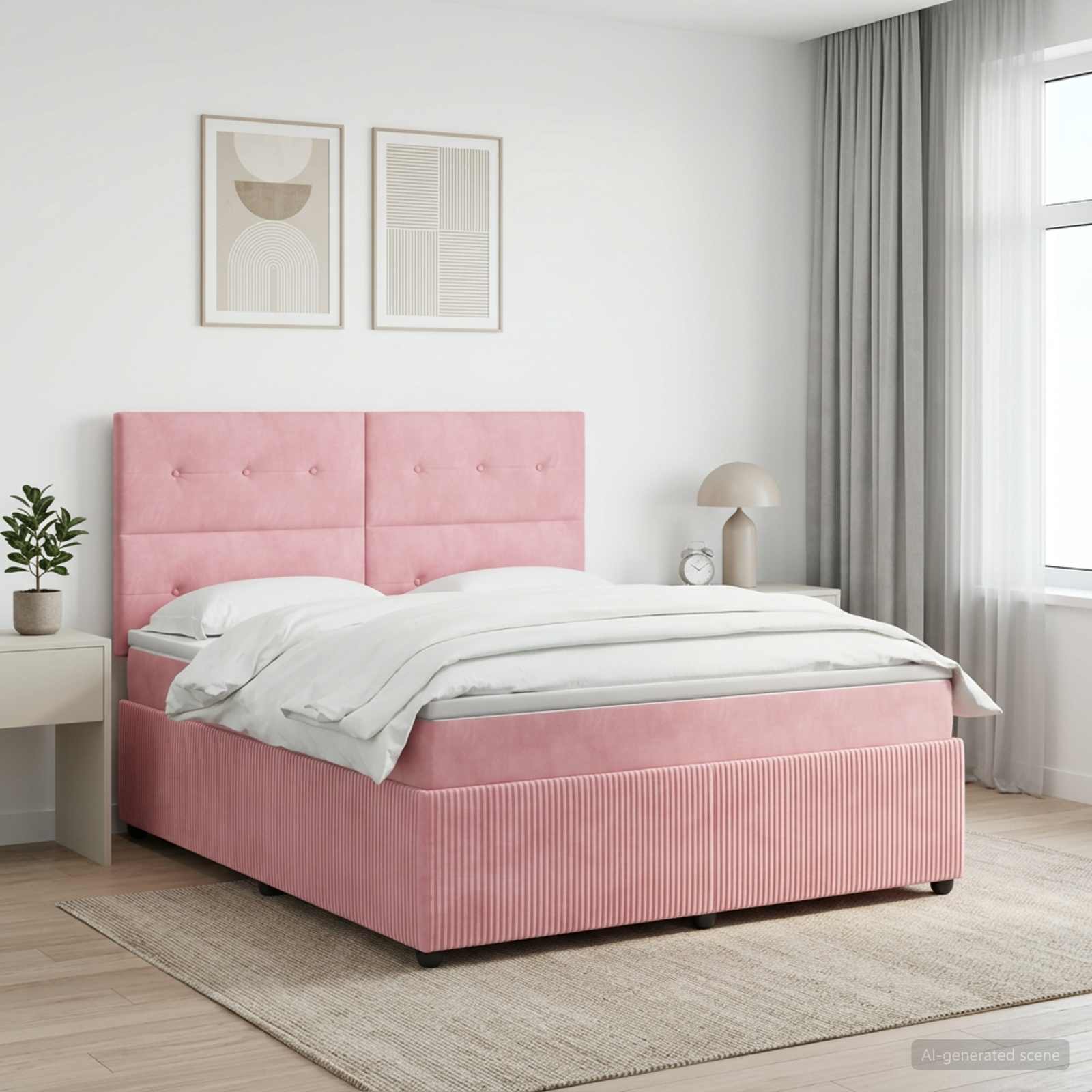 LED Boxspring Bed met Matras Roze 200 x 200 cm Fluweel – afbeelding 1