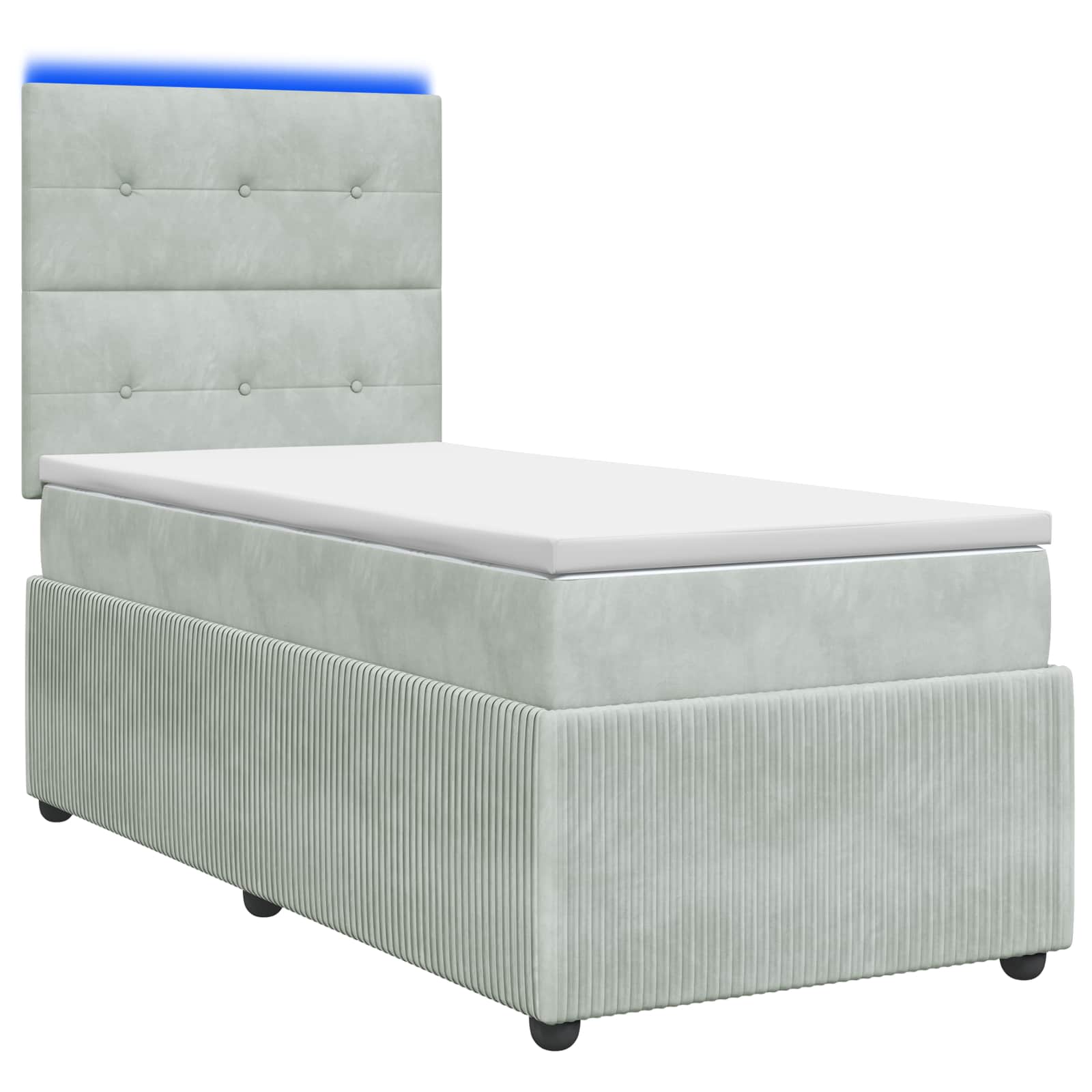 LED Boxspring Bed met Matras Lichtgrijs 90 x 190 cm Fluweel – afbeelding 1