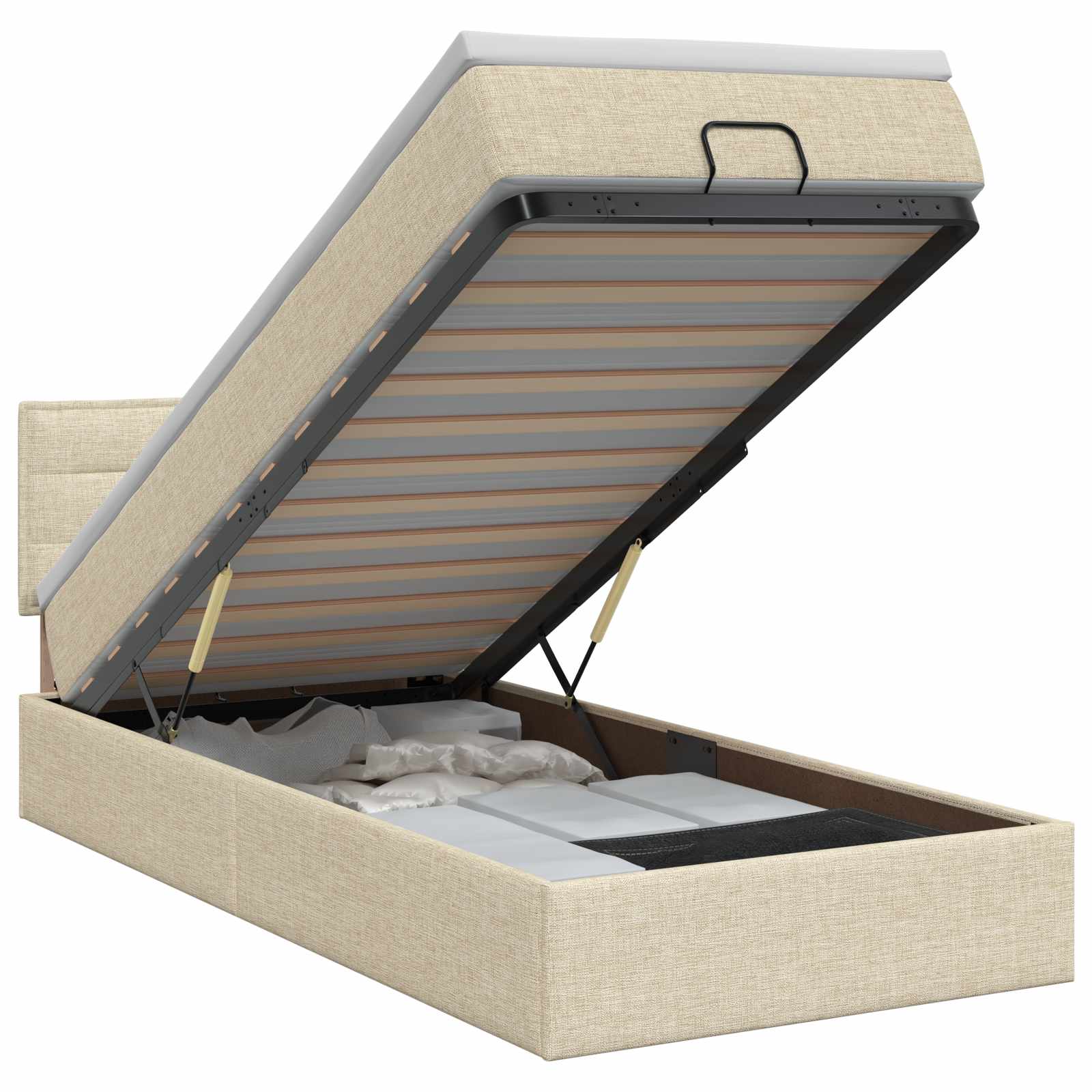 Ottoman bed met matras Crèmekleurig 100 x 200 cm Stof – afbeelding 1