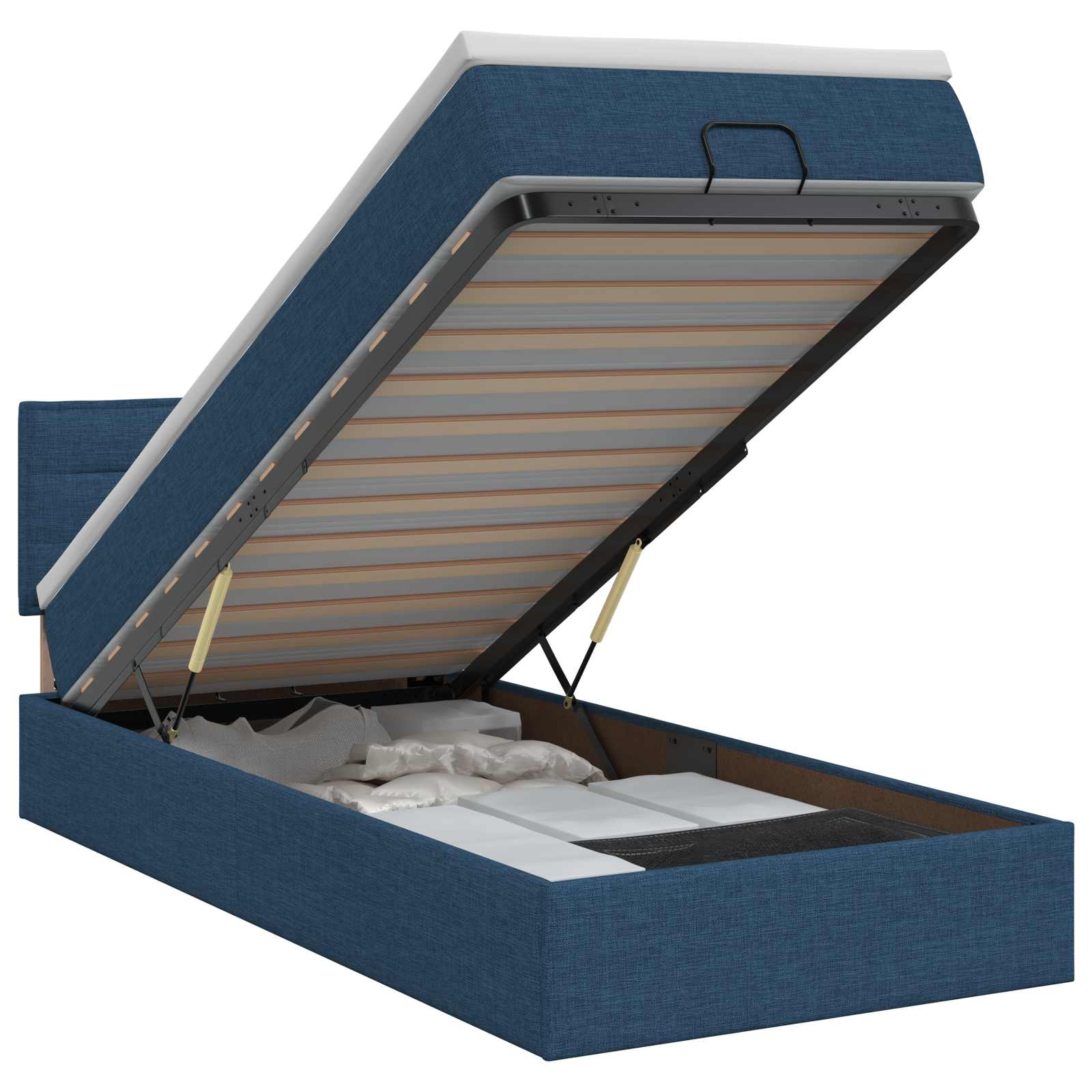 Ottoman bed met matras met hoofdeinde Blauw 100 x 200 cm Stof – afbeelding 1
