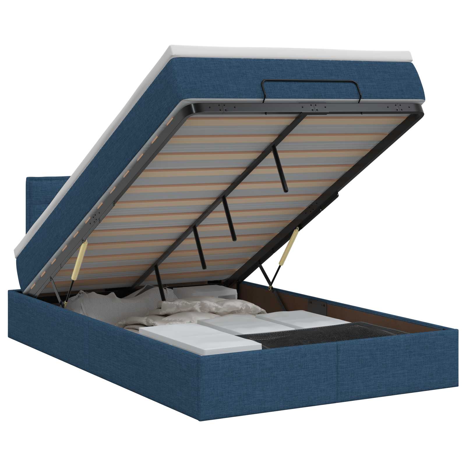 Ottoman bed met matras met hoofdeinde Blauw 120 x 200 cm Stof – afbeelding 1