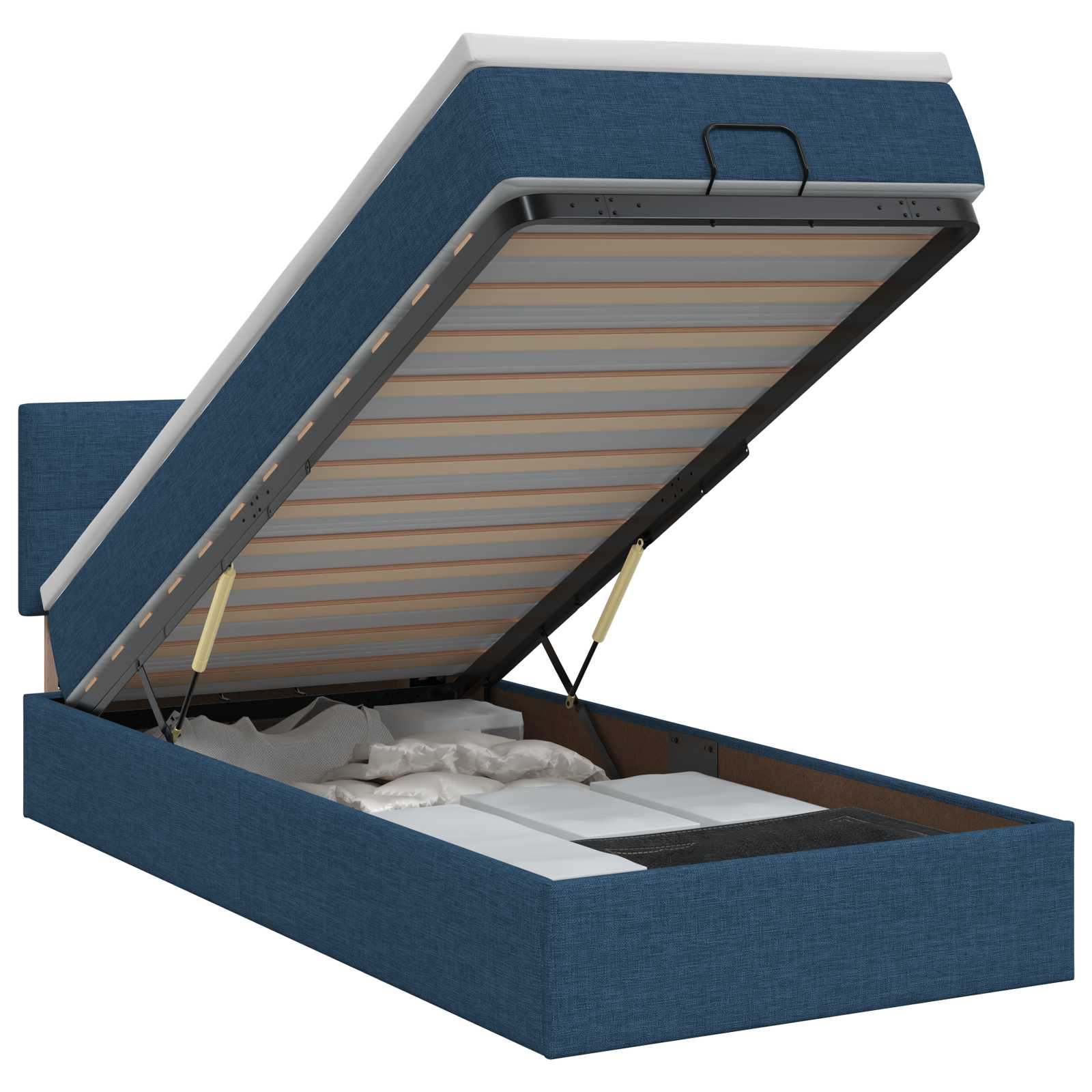 Ottoman bed met matras met hoofdeinde Blauw 90 x 190 cm Stof – afbeelding 1