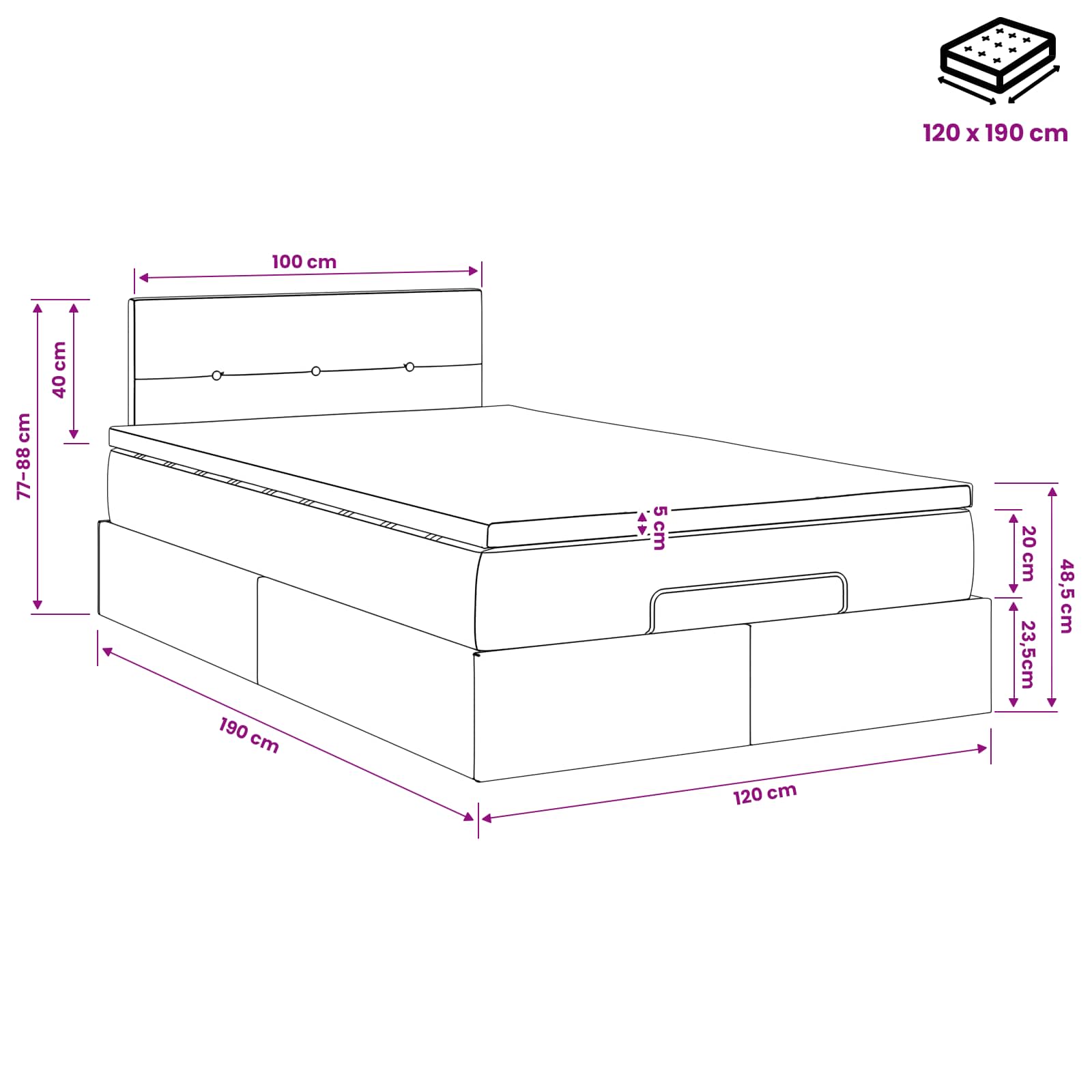 Ottoman bed met matras Donkergrijs 120 x 190 cm Stof – afbeelding 11