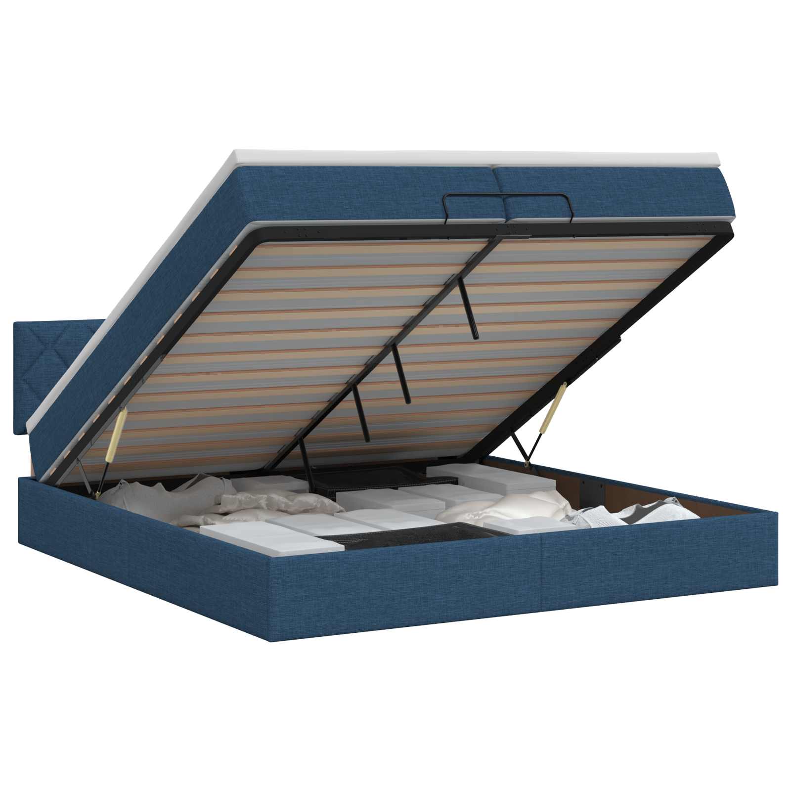 Ottoman bed met matras met hoofdeinde Blauw 200 x 200 cm Stof – afbeelding 1