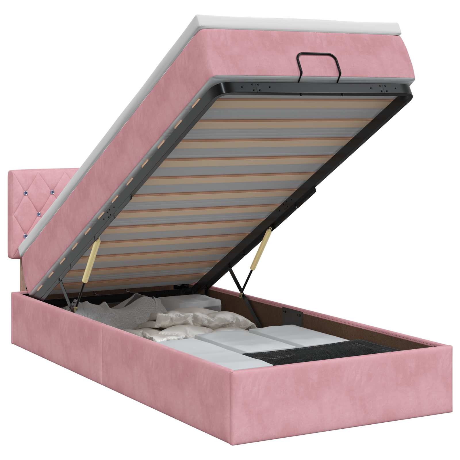 Ottoman bed met matras met hoofdeinde Roze 80 x 200 cm Fluweel – afbeelding 1