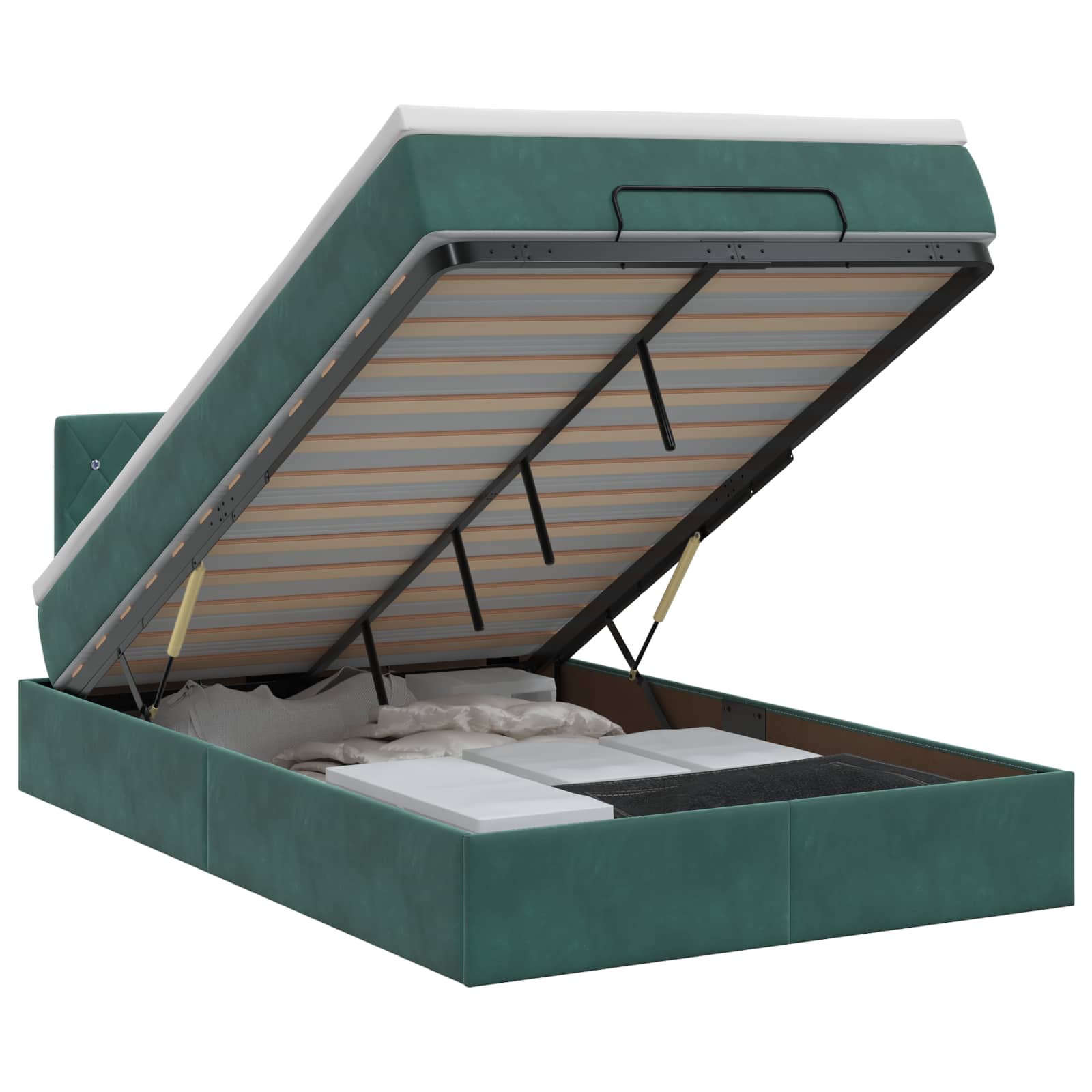 Ottoman bed met matras Donkergroen 120 x 200 cm Fluweel – afbeelding 1