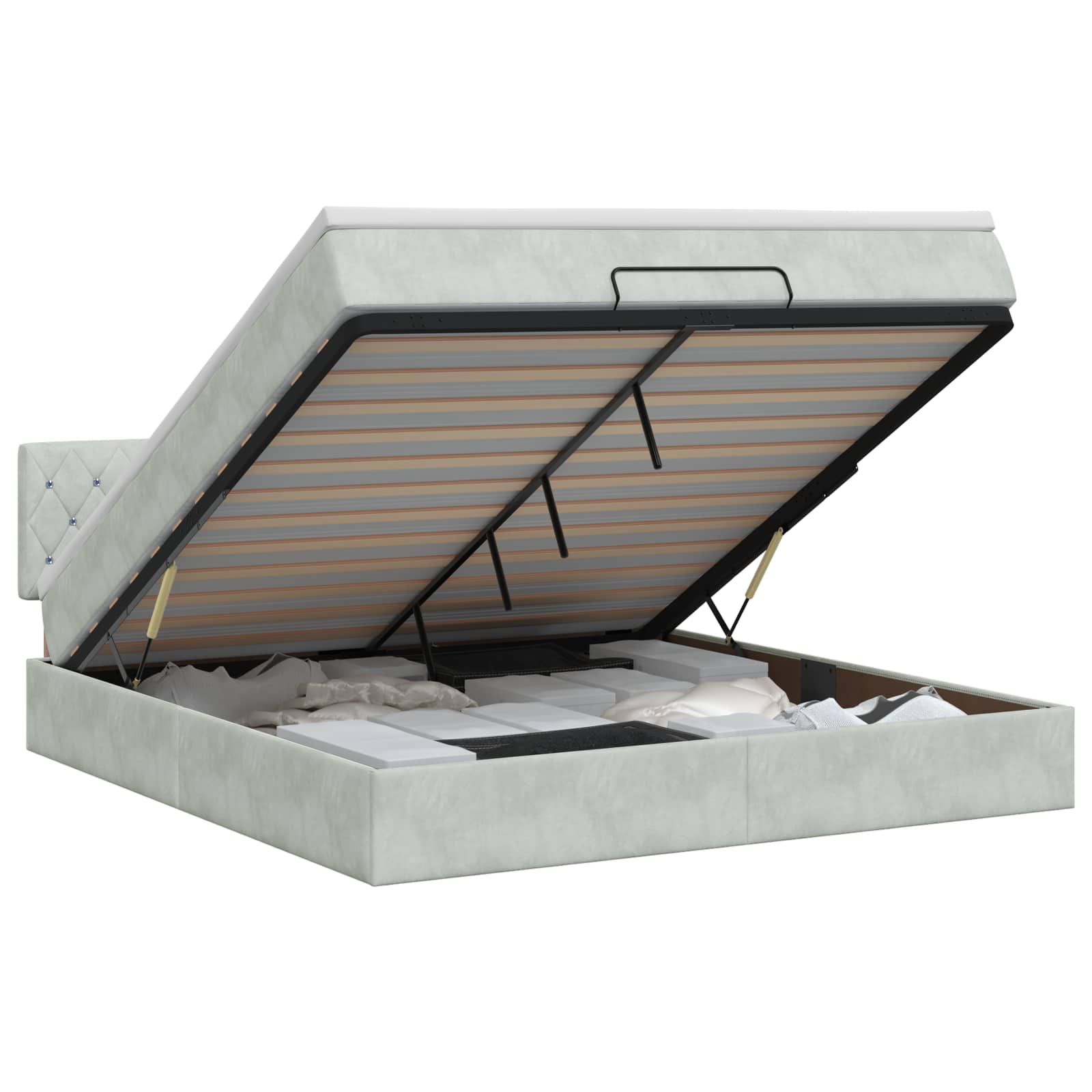 Ottoman bed met matras Lichtgrijs 160 x 200 cm Fluweel – afbeelding 1