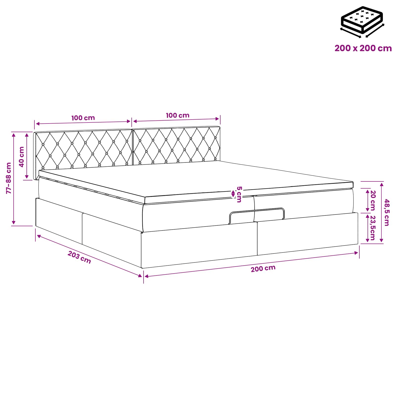 Ottoman bed met matras met hoofdeinde Roze 200 x 200 cm Fluweel – afbeelding 11