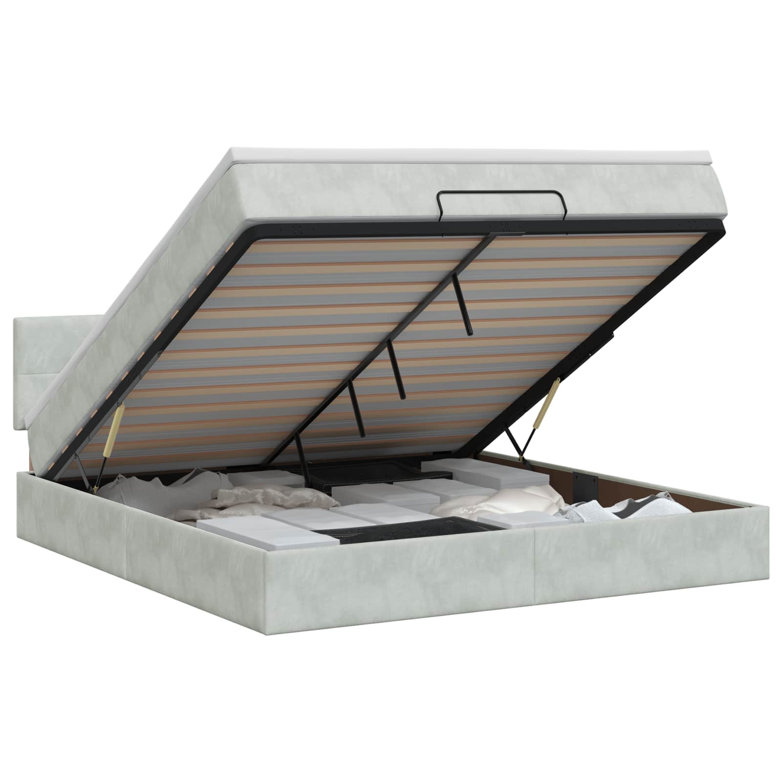 Ottoman bed met matras Lichtgrijs 160 x 200 cm Fluweel – afbeelding 1