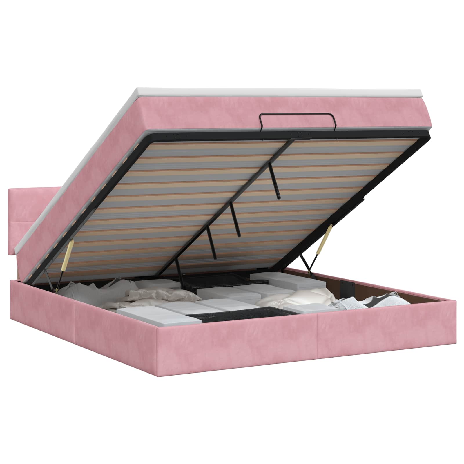 Ottoman bed met matras met hoofdeinde Roze 160 x 200 cm Fluweel – afbeelding 1