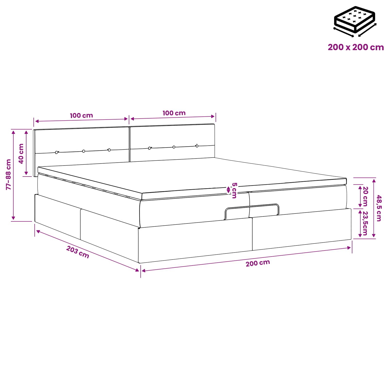 Ottoman bed met matras Donkergroen 200 x 200 cm Fluweel – afbeelding 11