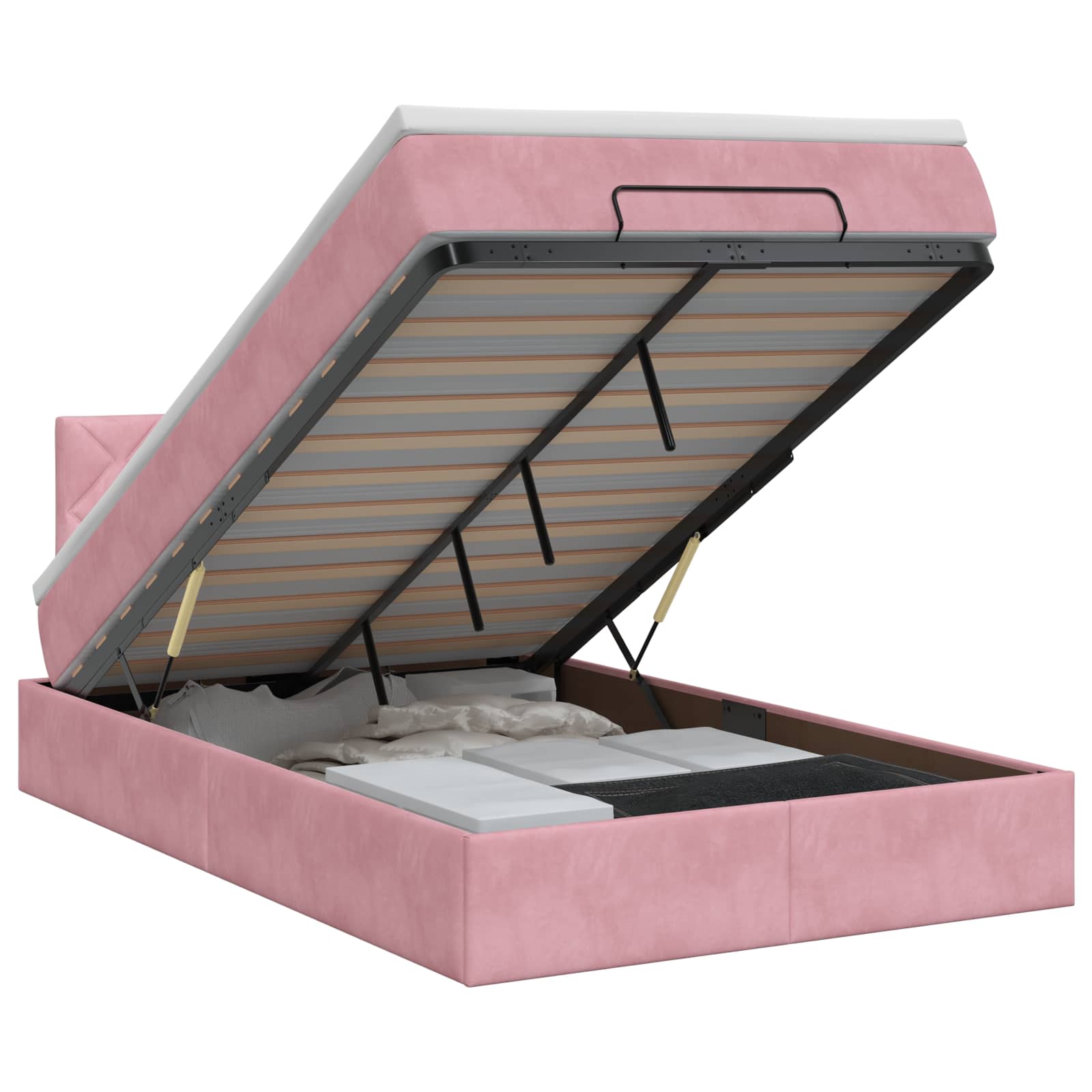 Ottoman bed met matras met hoofdeinde Roze 120 x 200 cm Fluweel – afbeelding 1