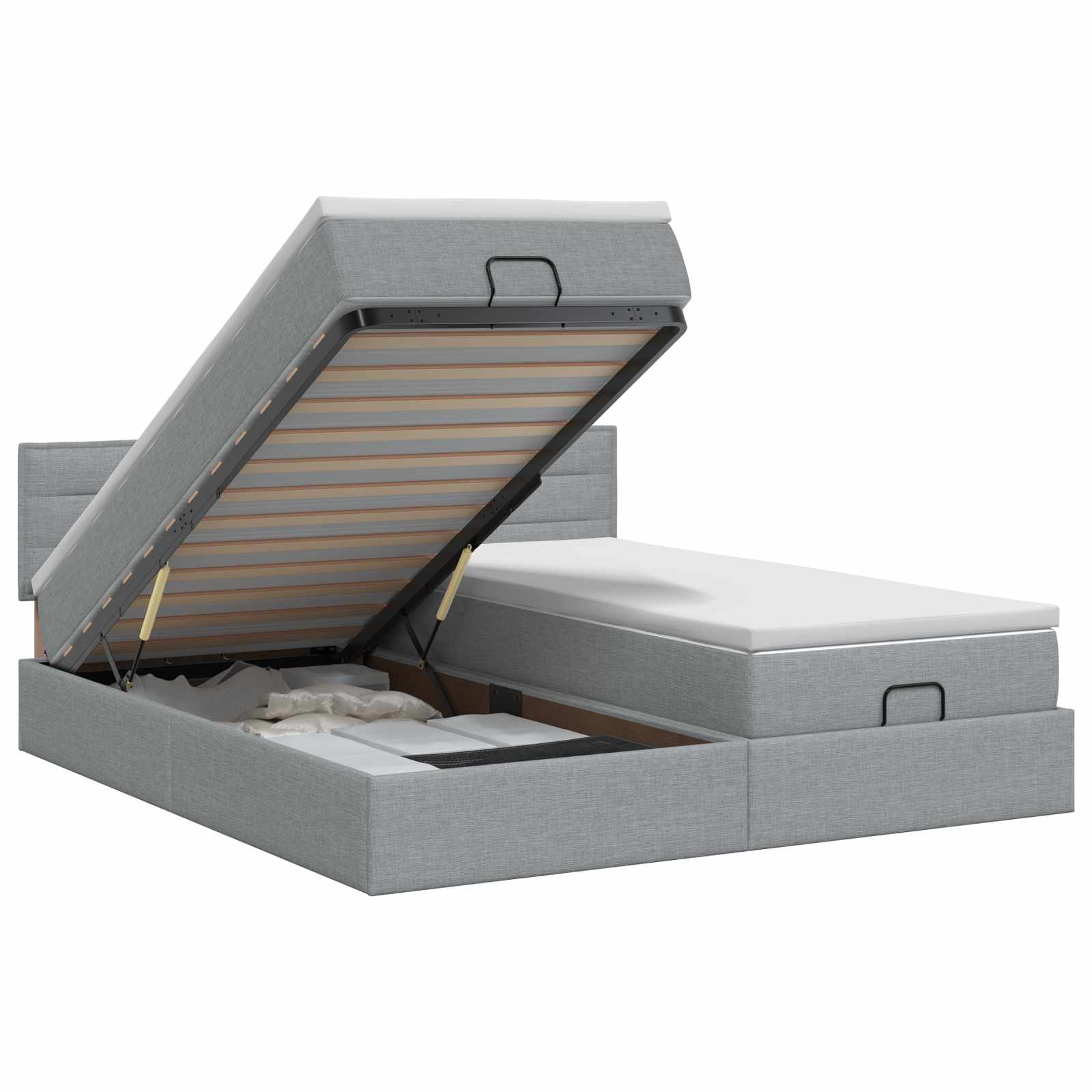 Ottoman bed met matras met hoofdeinde 2 st Lichtgrijs Stof
