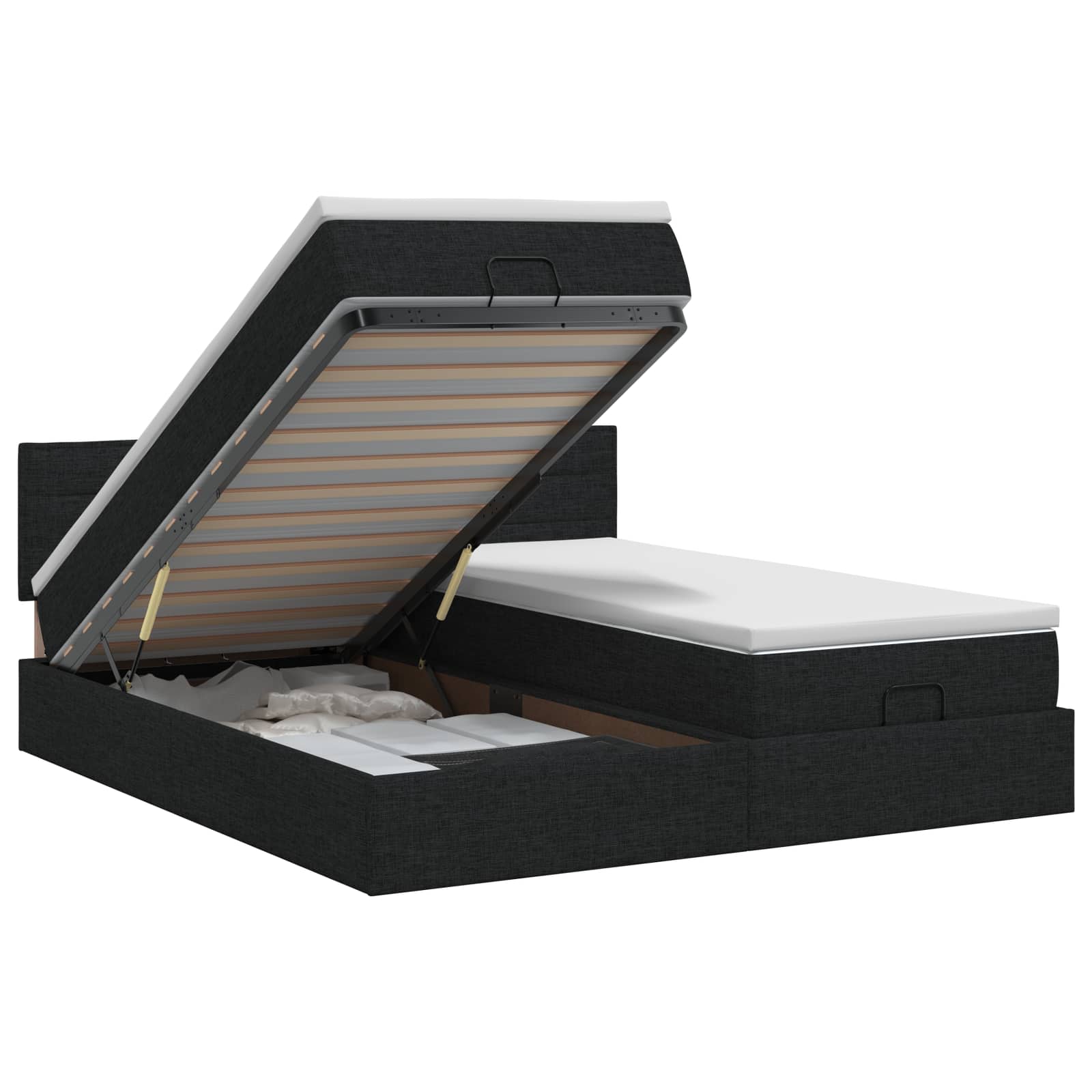 Ottoman bed met matras met hoofdeinde 2 st Zwart Stof