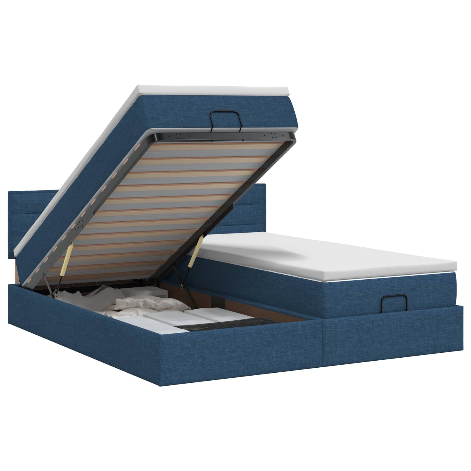 Ottoman bed met matras met hoofdeinde 2 st Blauw Stof