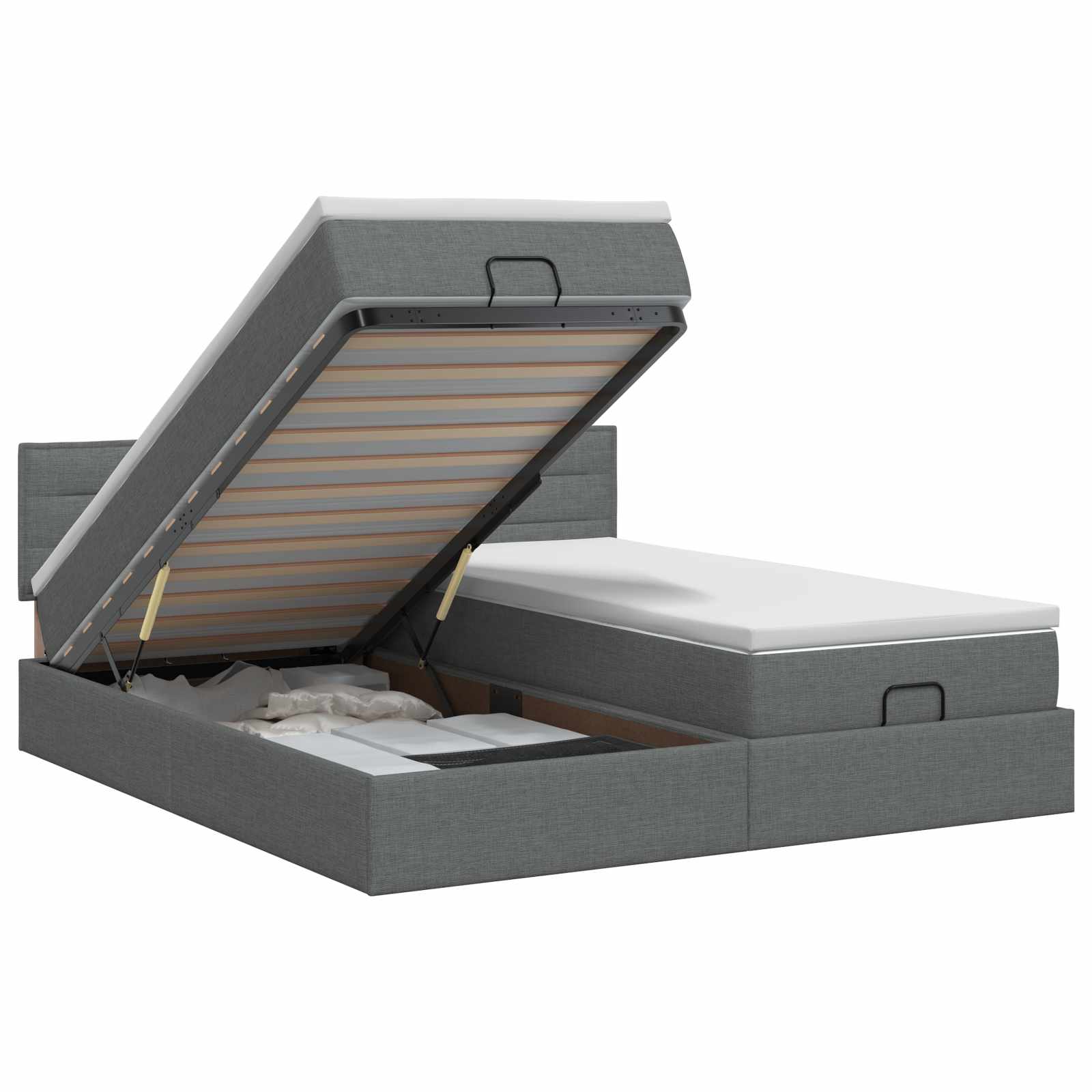 Ottoman bed met matras met hoofdeinde 2 st Donkergrijs Stof