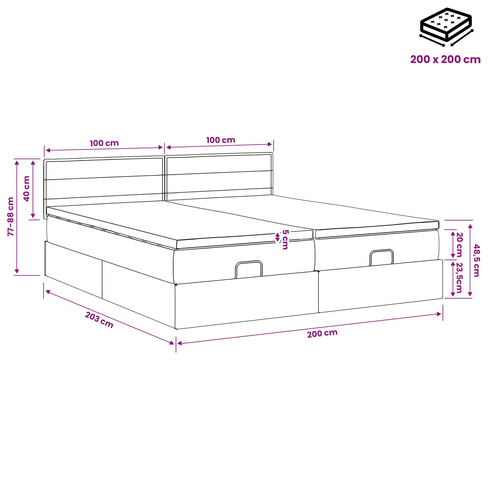 Ottoman bed met matras met hoofdeinde 2 st Zwart Stof – afbeelding 11